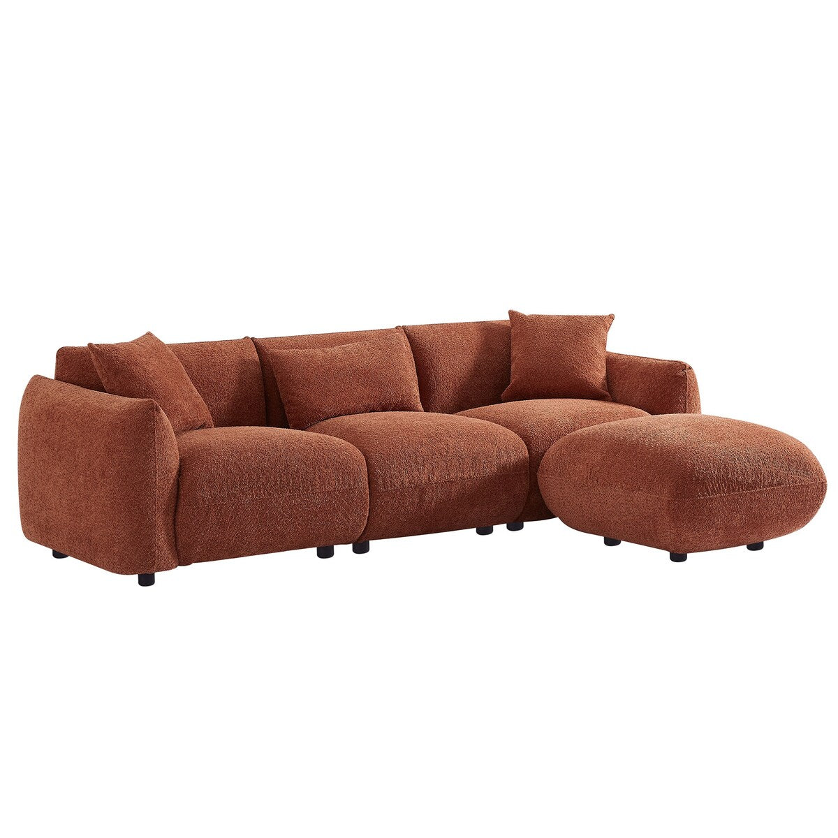 Canapé sectionnel blanc rembourré et confortable en duvet d'agneau doux avec pouf