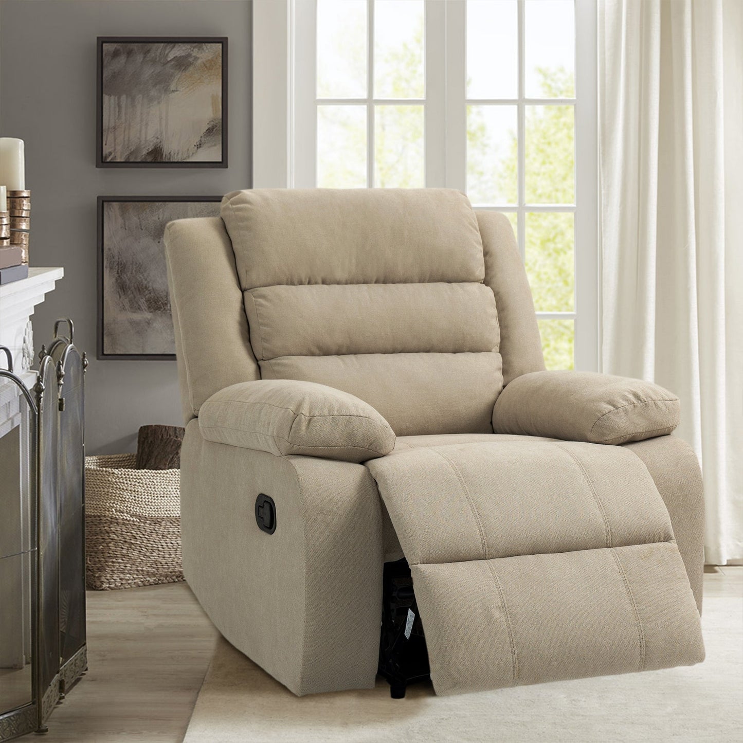 Fauteuil inclinable manuel rembourré en velours côtelé de coton avec accoudoirs larges