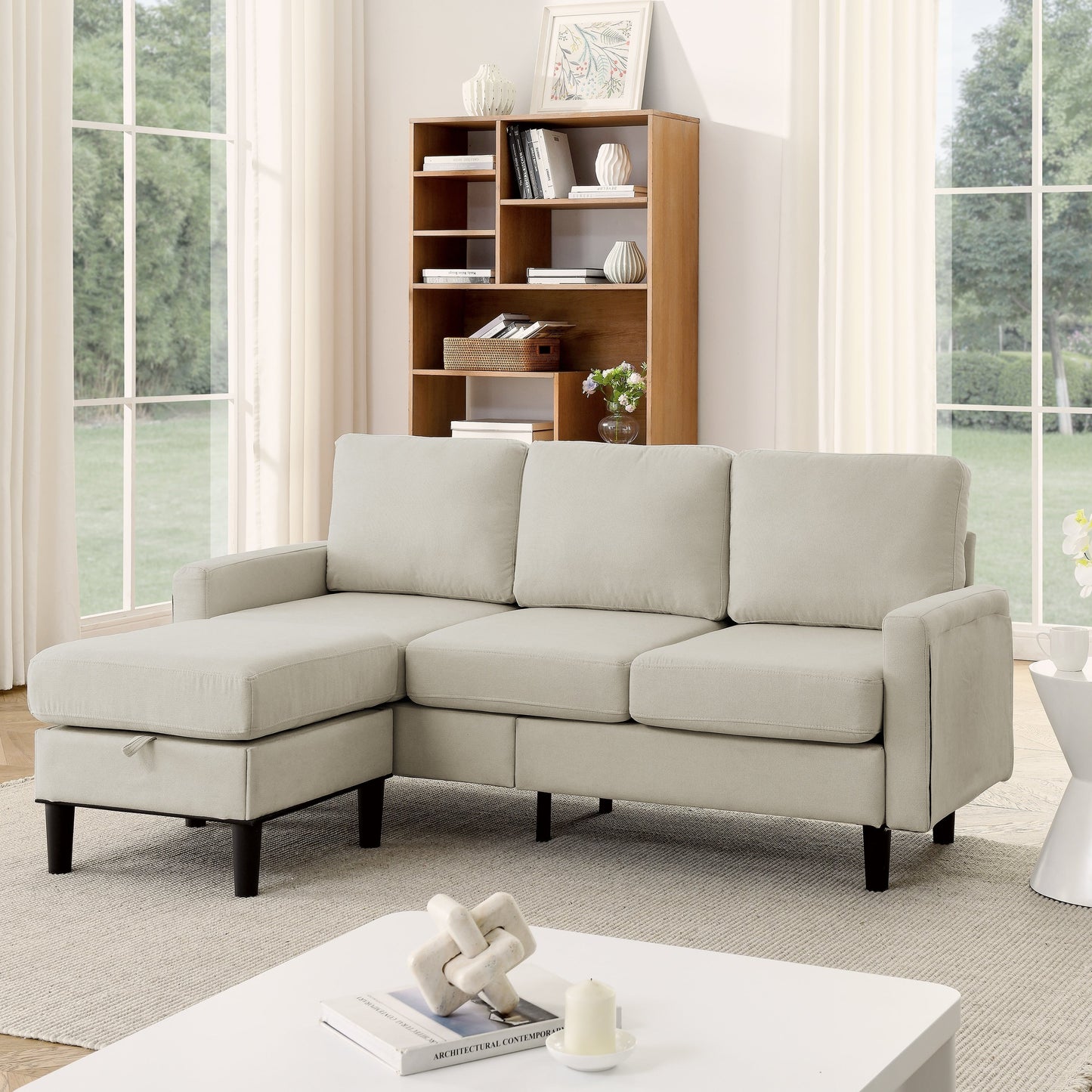 Canapé sectionnel rembourré avec pouf