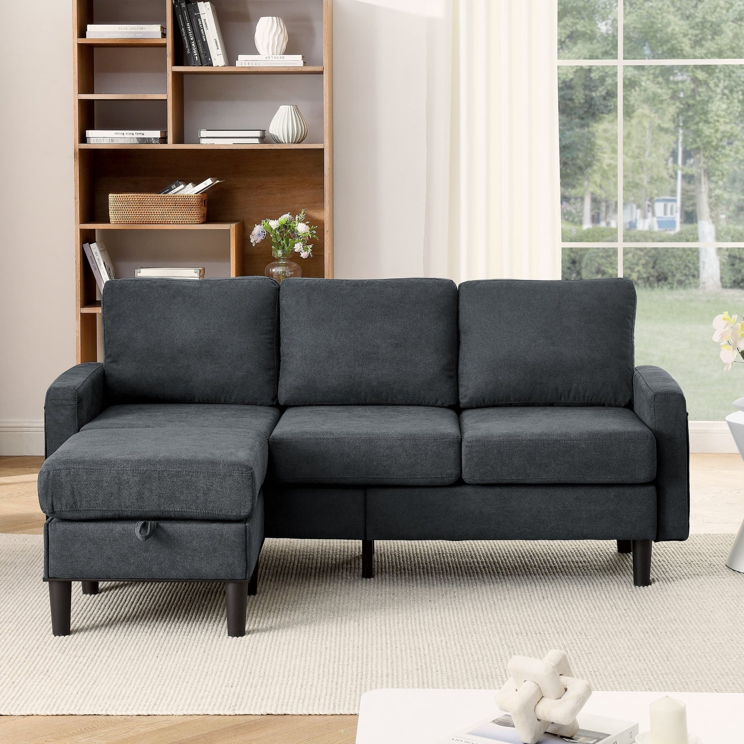 Canapé sectionnel rembourré avec pouf