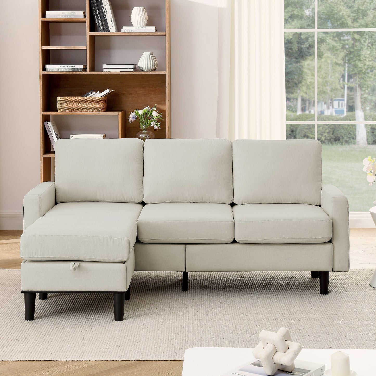 Canapé sectionnel rembourré avec pouf