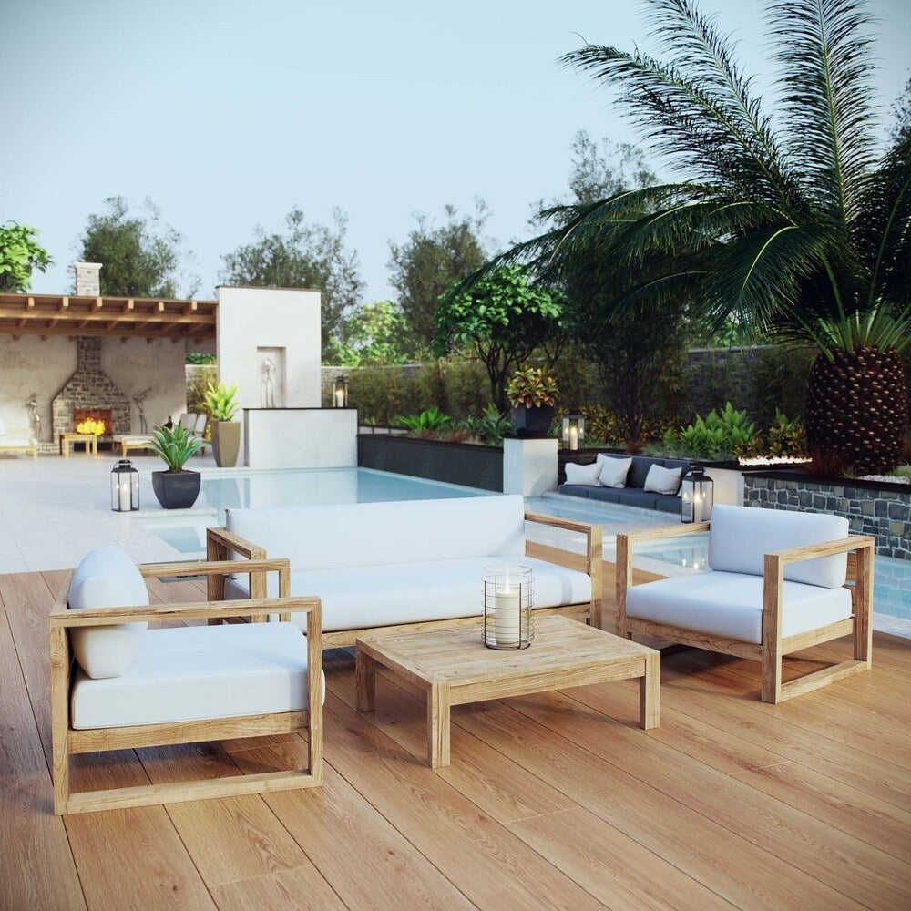 Ensemble de patio extérieur en teck Upland 4 pièces