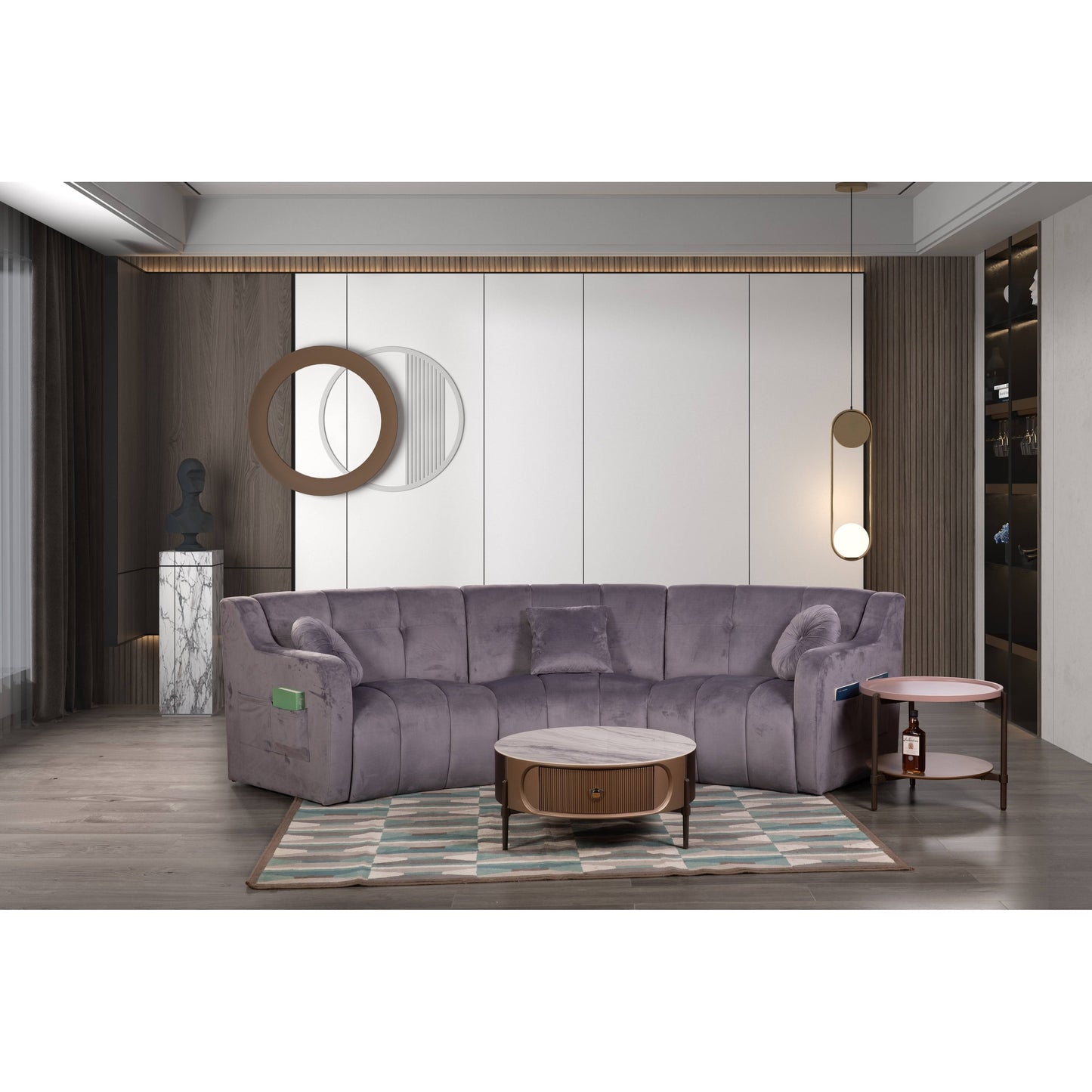 Canapé de sol modulaire symétrique incurvé sans pieds en velours - 127