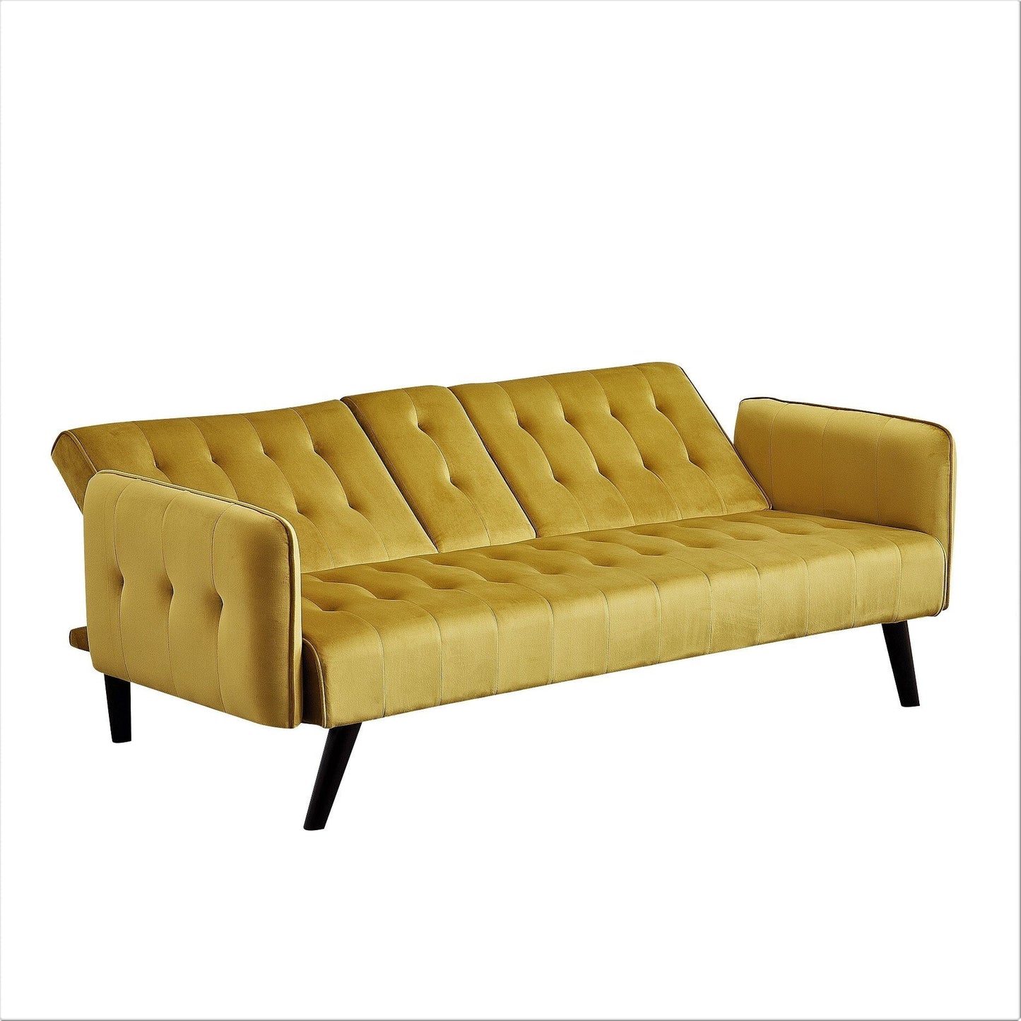 Canapé-lit futon convertible et pliable en velours avec 2 porte-gobelets pour un salon compact