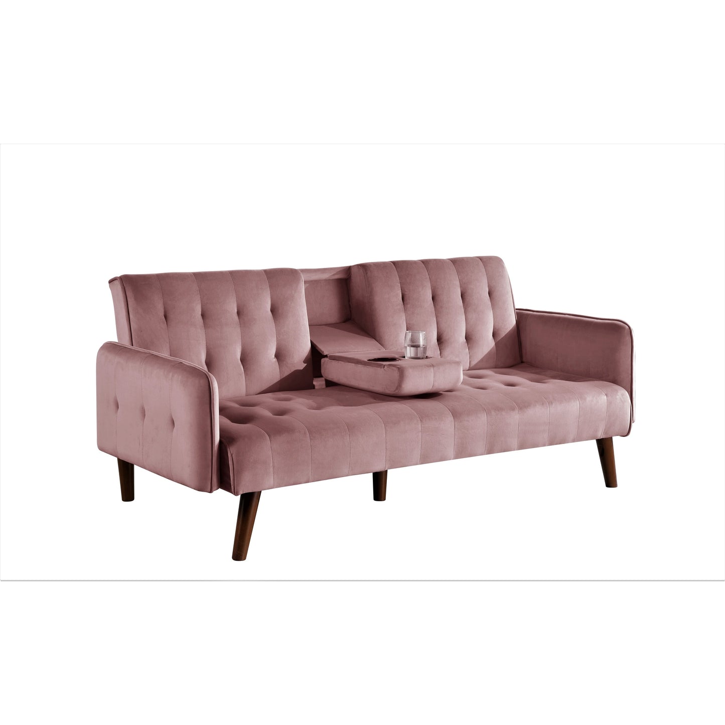 Canapé-lit futon convertible et pliable en velours avec 2 porte-gobelets pour un salon compact