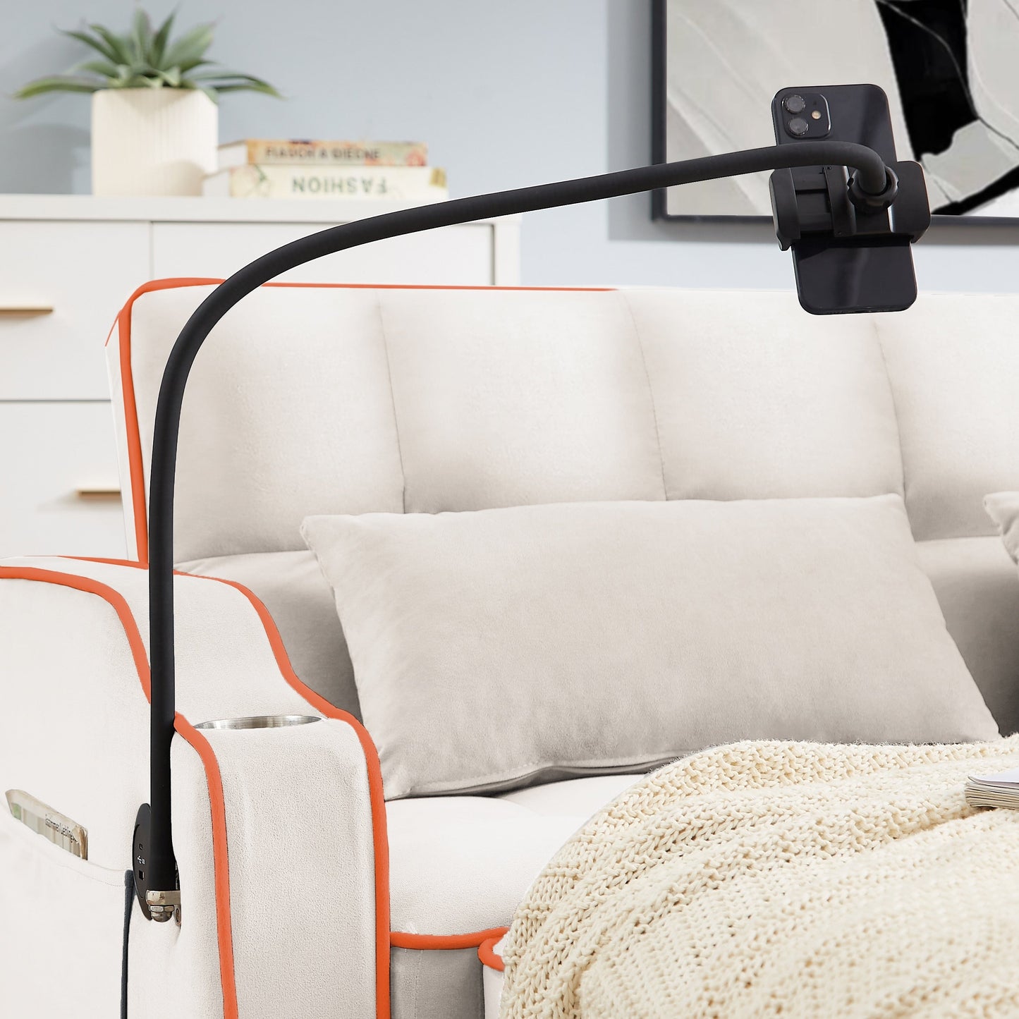Canapé-lit pliable polyvalent en velours avec dossier réglable, port USB et support de téléphone