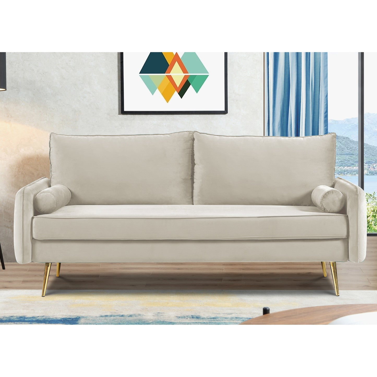 Canapé Villeda 70''W en polyester avec accoudoirs carrés