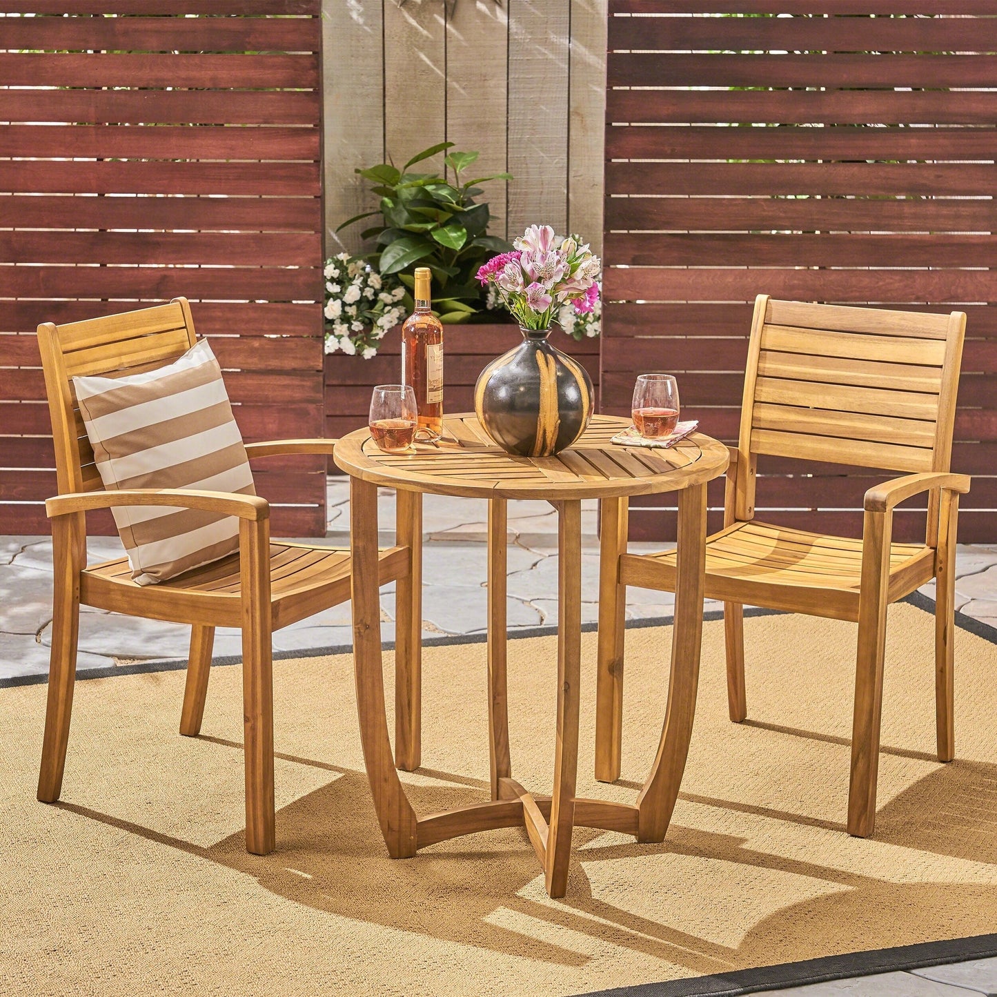 Ensemble bistrot d'extérieur Waverley 2 places en bois d'acacia par Christopher Knight Home