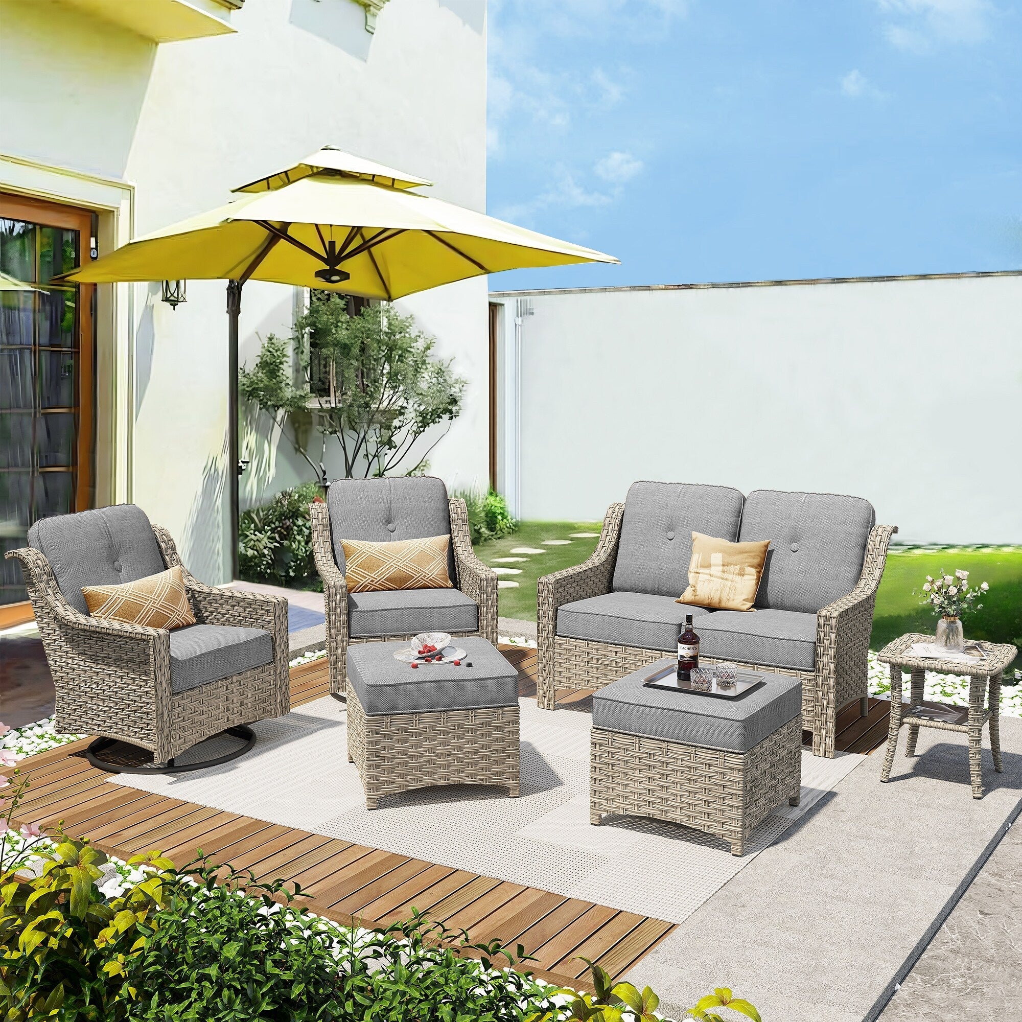 Ensemble de 6 meubles d'extérieur à dossier haut XIZZI avec chaise pivotante