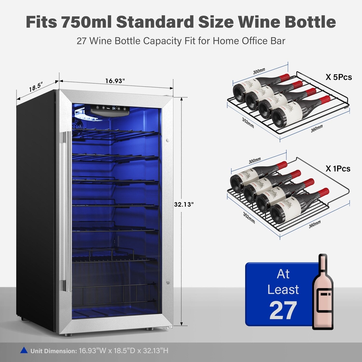 Yeego 17 Inch Single Zone 27-Bottle Freestanding Wine Cooler Mini Fridge - 16.9 inch