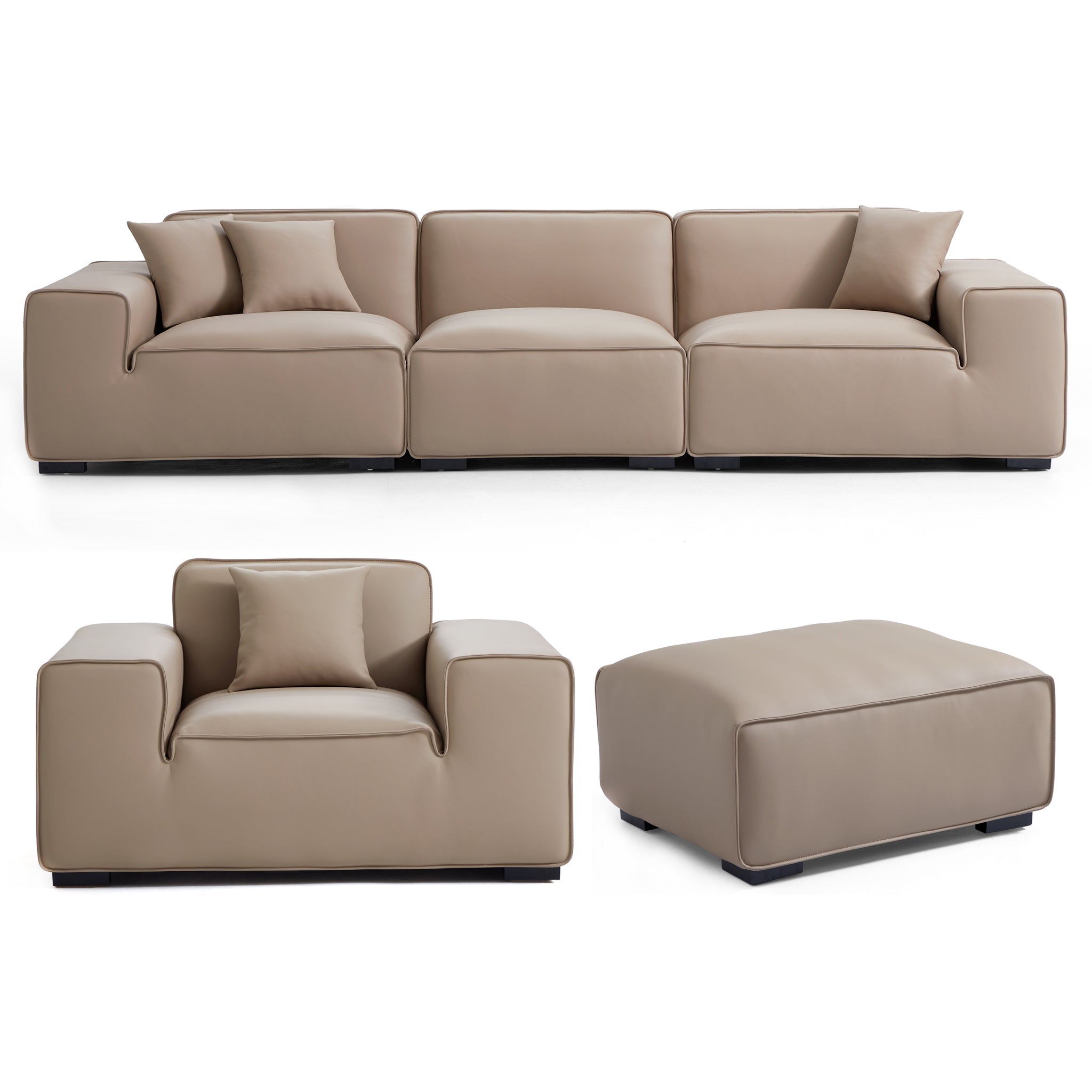 Domus Modular Beige Leather Sofa Set