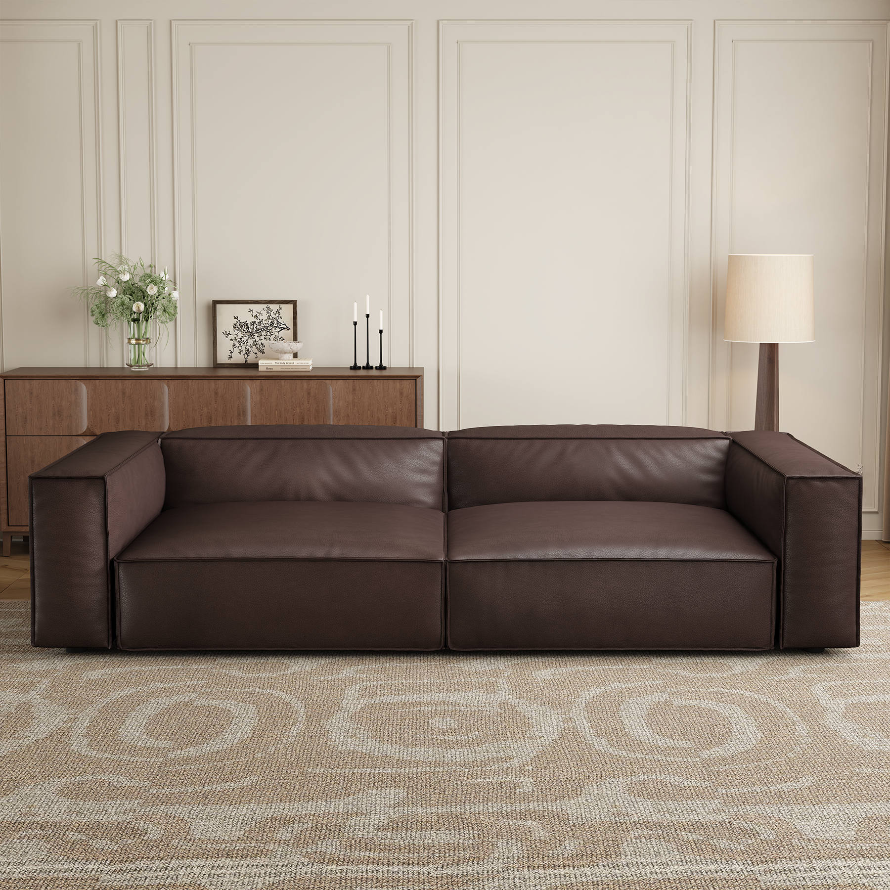 Canapé-lit de luxe minimaliste en cuir marron foncé