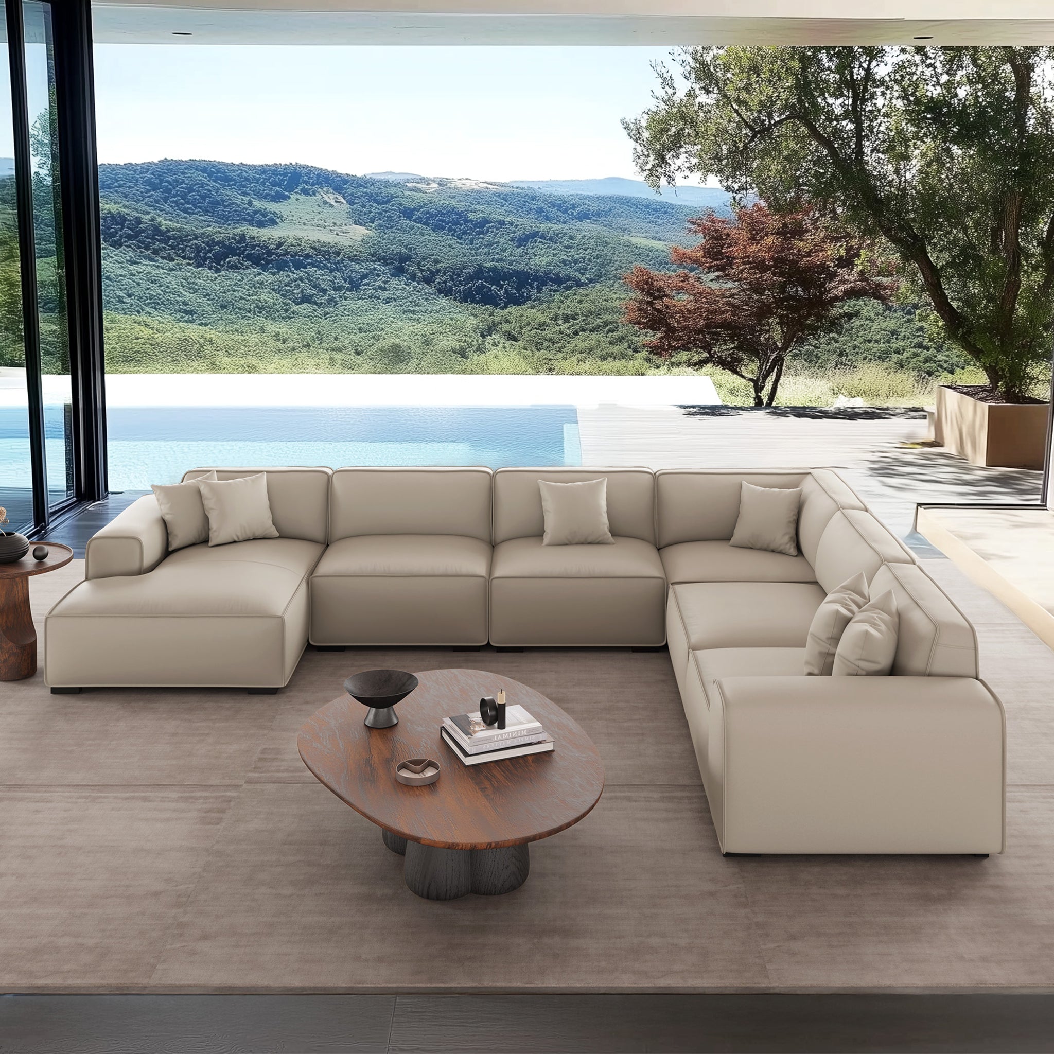 Domus Modular Beige Leather U-Shaped Sectional
