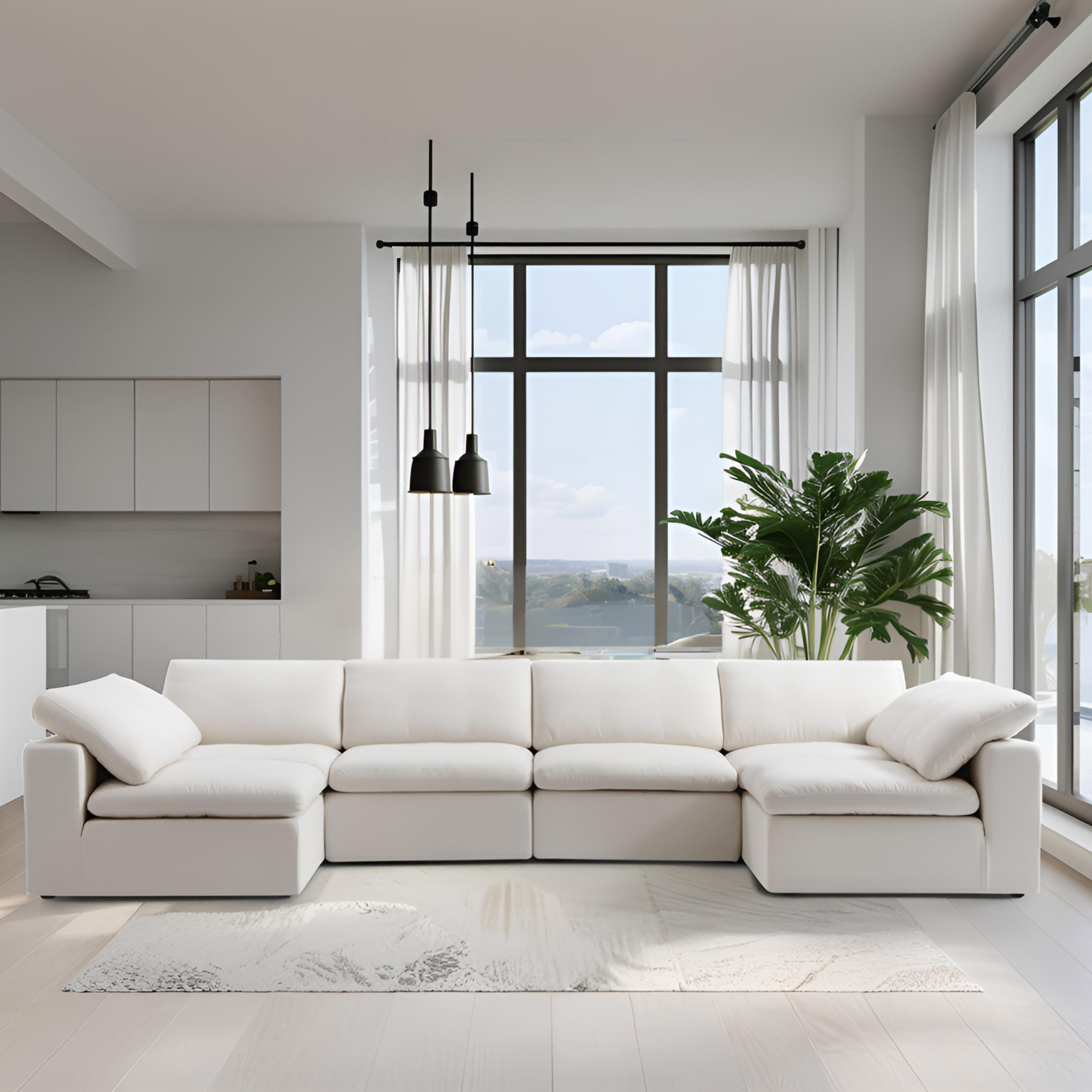 Tender Wabi-Sabi U-Shaped Beige Sectional with Open Ends