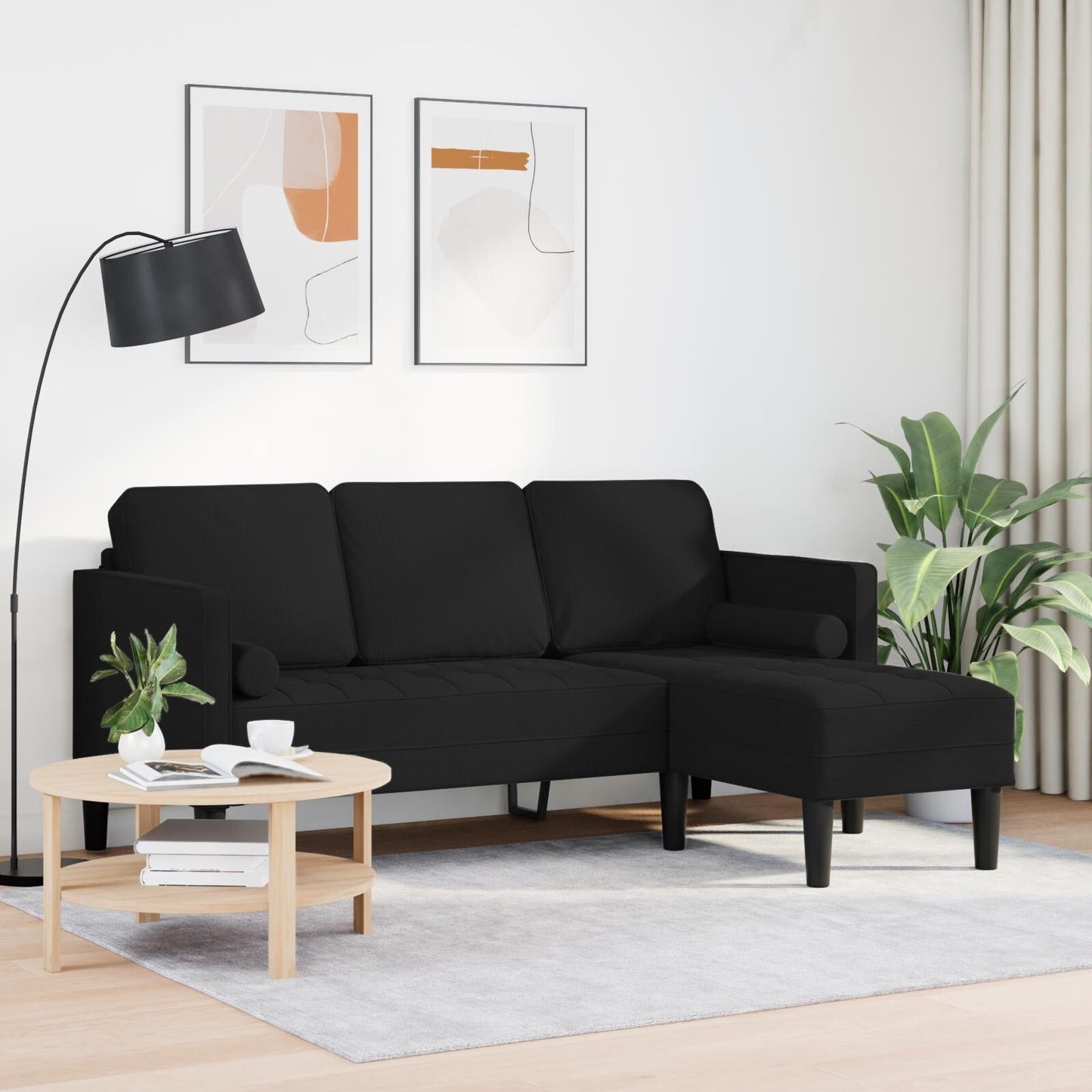 Ensemble de canapés 2/3 pièces vidaXL avec coussins, tissu noir/gris foncé/gris clair - 68,1 x 51,6 x 26,4