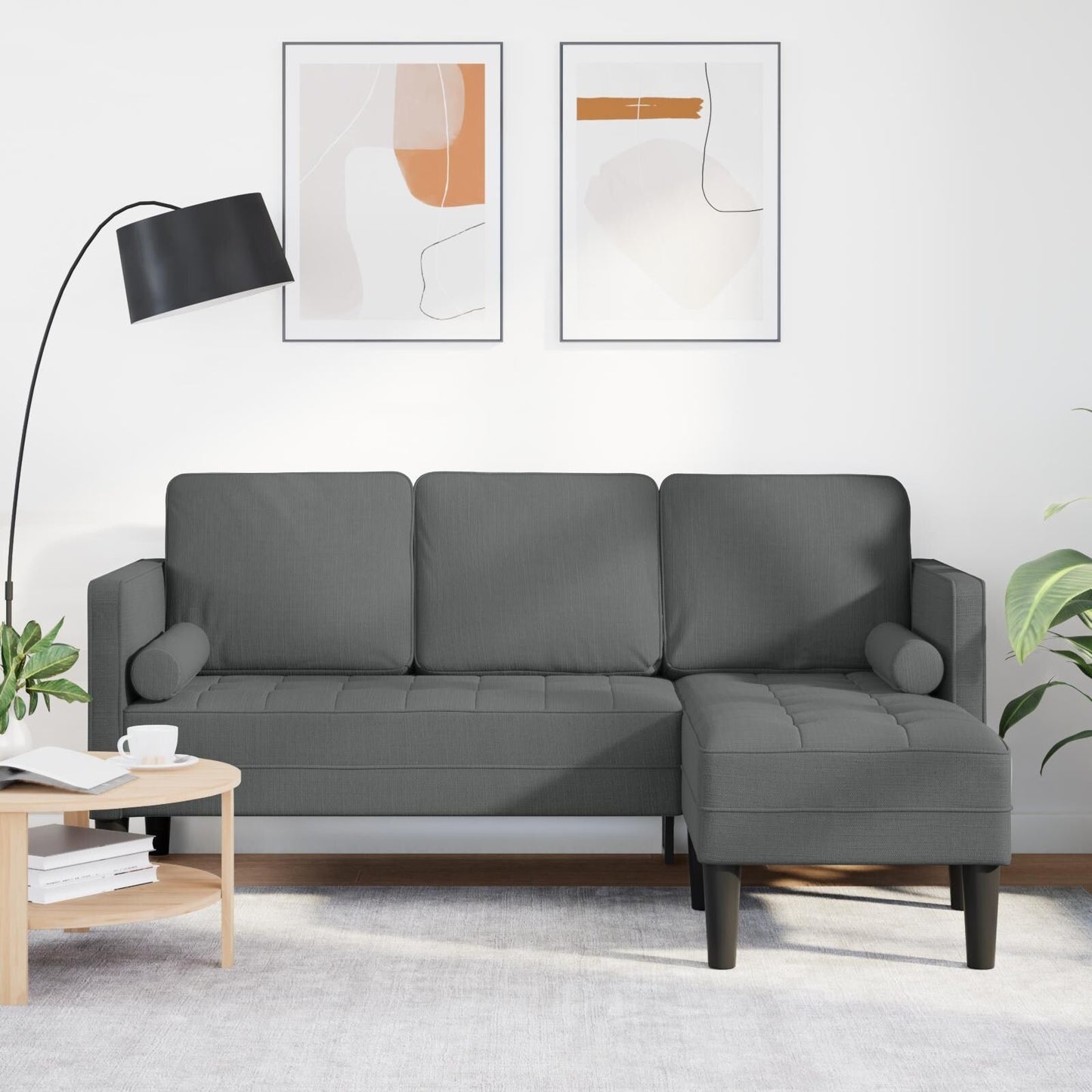 Ensemble de canapés 2/3 pièces vidaXL avec coussins, tissu noir/gris foncé/gris clair - 68,1 x 51,6 x 26,4