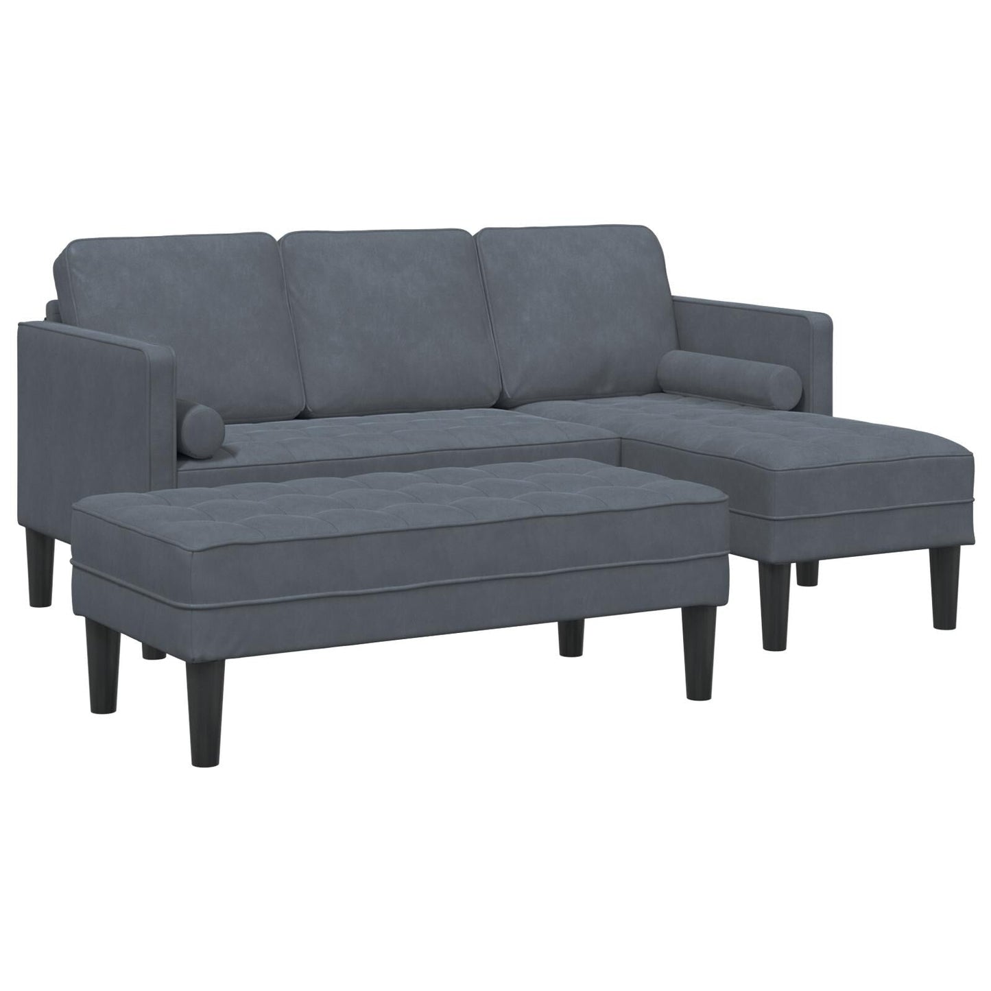 Canapé de jardin vidaXL en forme de L en velours noir/gris foncé/gris clair - 68,1 x 51,6 x 26,4