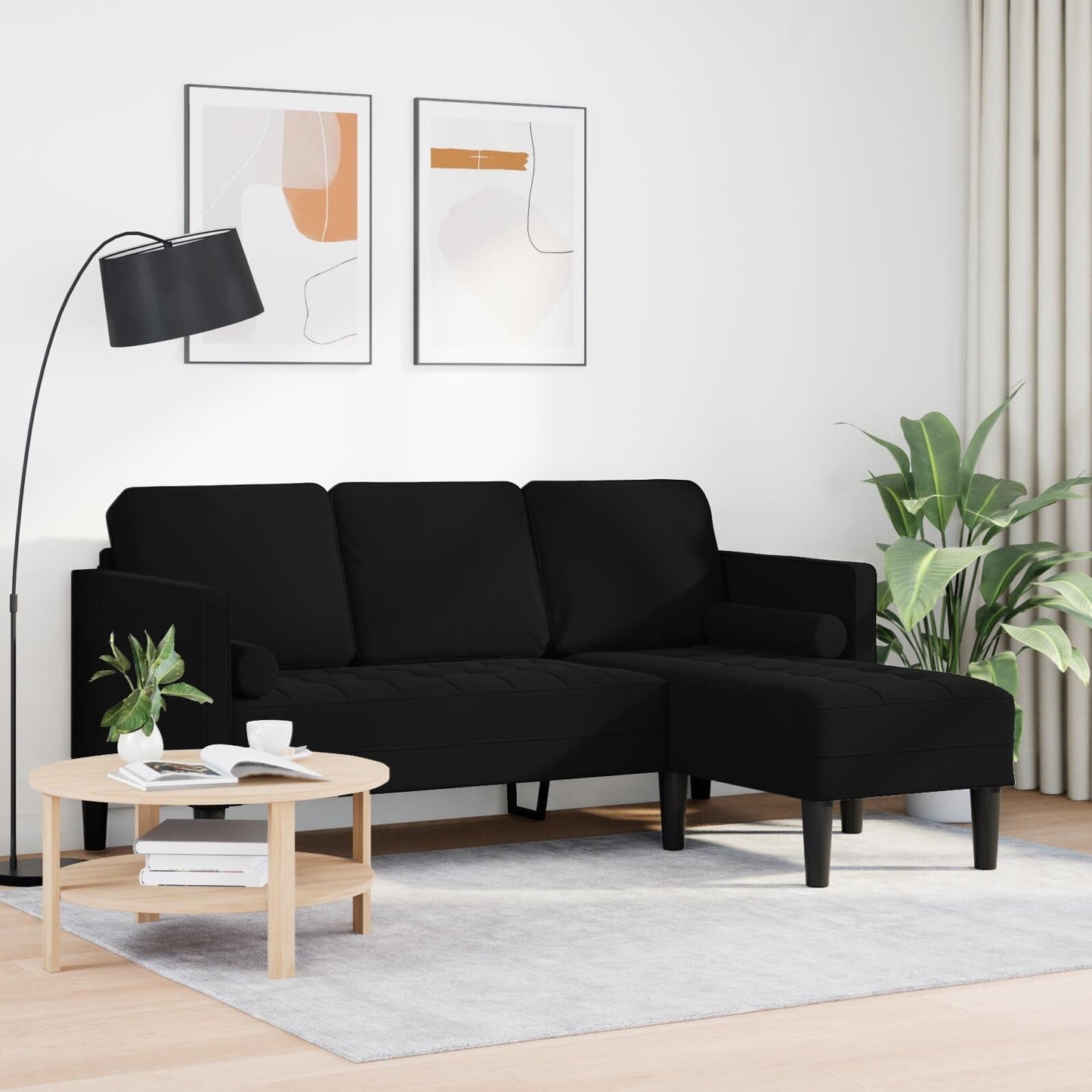 Canapé de jardin vidaXL en forme de L en velours noir/gris foncé/gris clair - 68,1 x 51,6 x 26,4