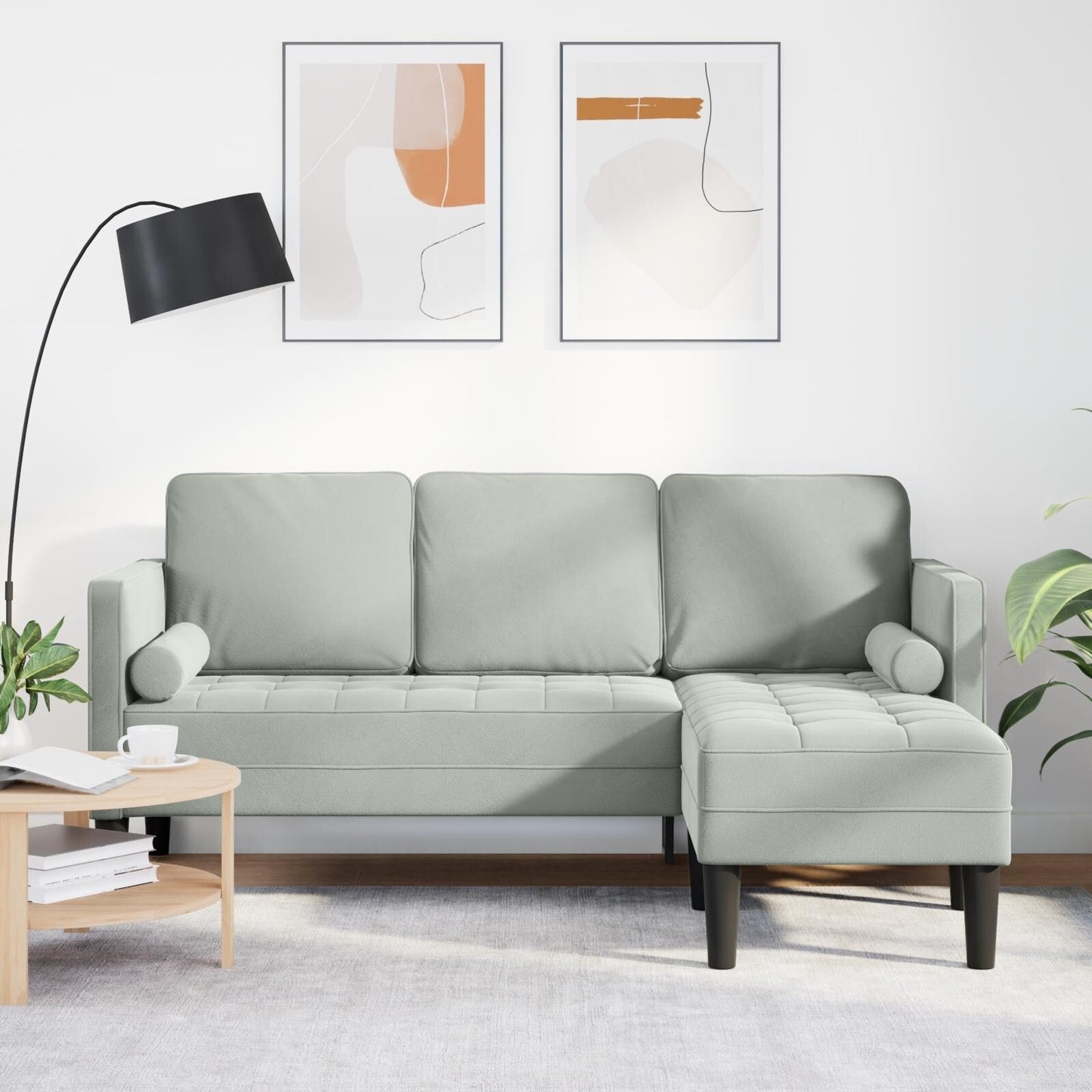 Canapé de jardin vidaXL en forme de L en velours noir/gris foncé/gris clair - 68,1 x 51,6 x 26,4