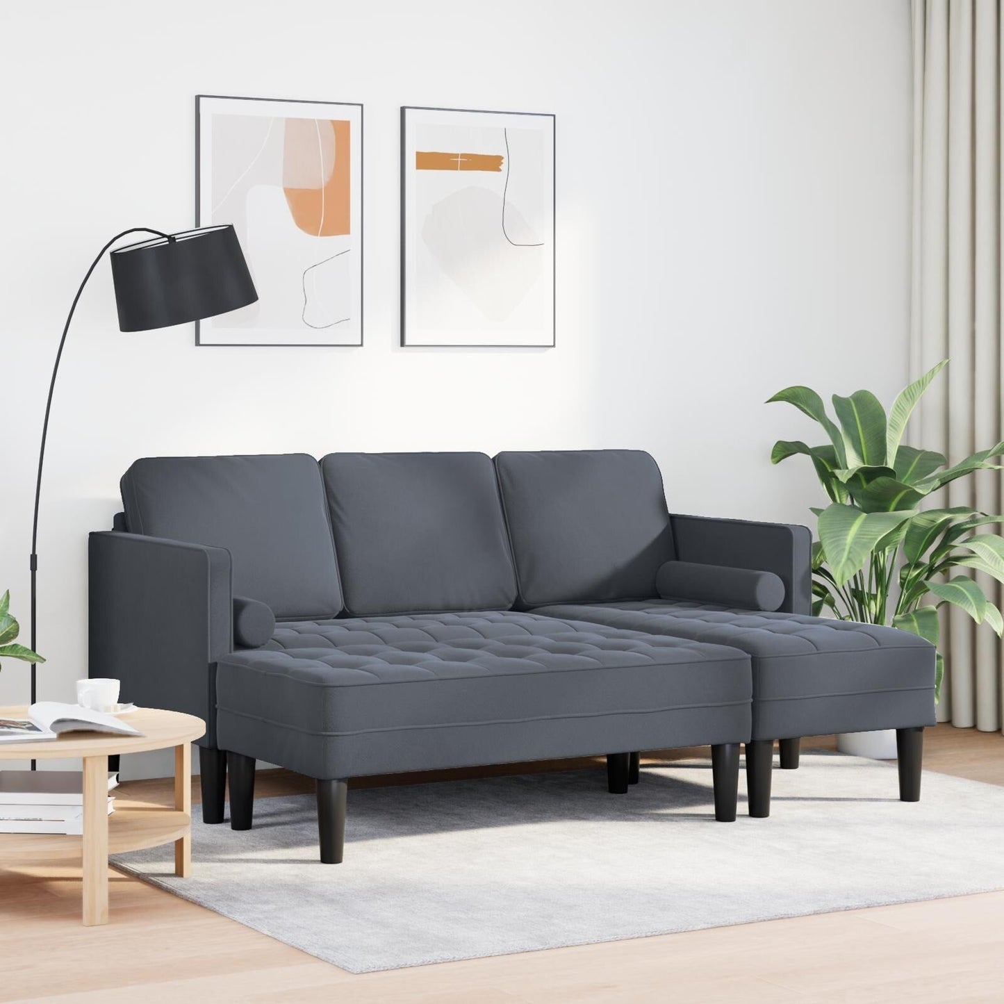 Canapé de jardin vidaXL en forme de L en velours noir/gris foncé/gris clair - 68,1 x 51,6 x 26,4