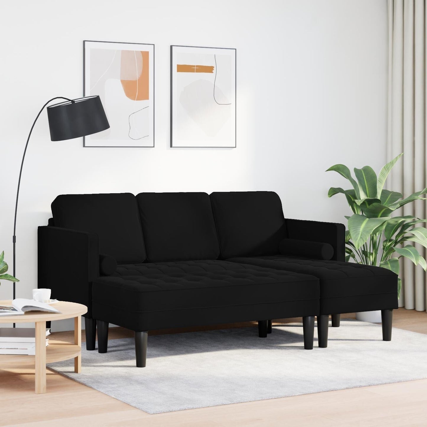 Canapé de jardin vidaXL en forme de L en velours noir/gris foncé/gris clair - 68,1 x 51,6 x 26,4