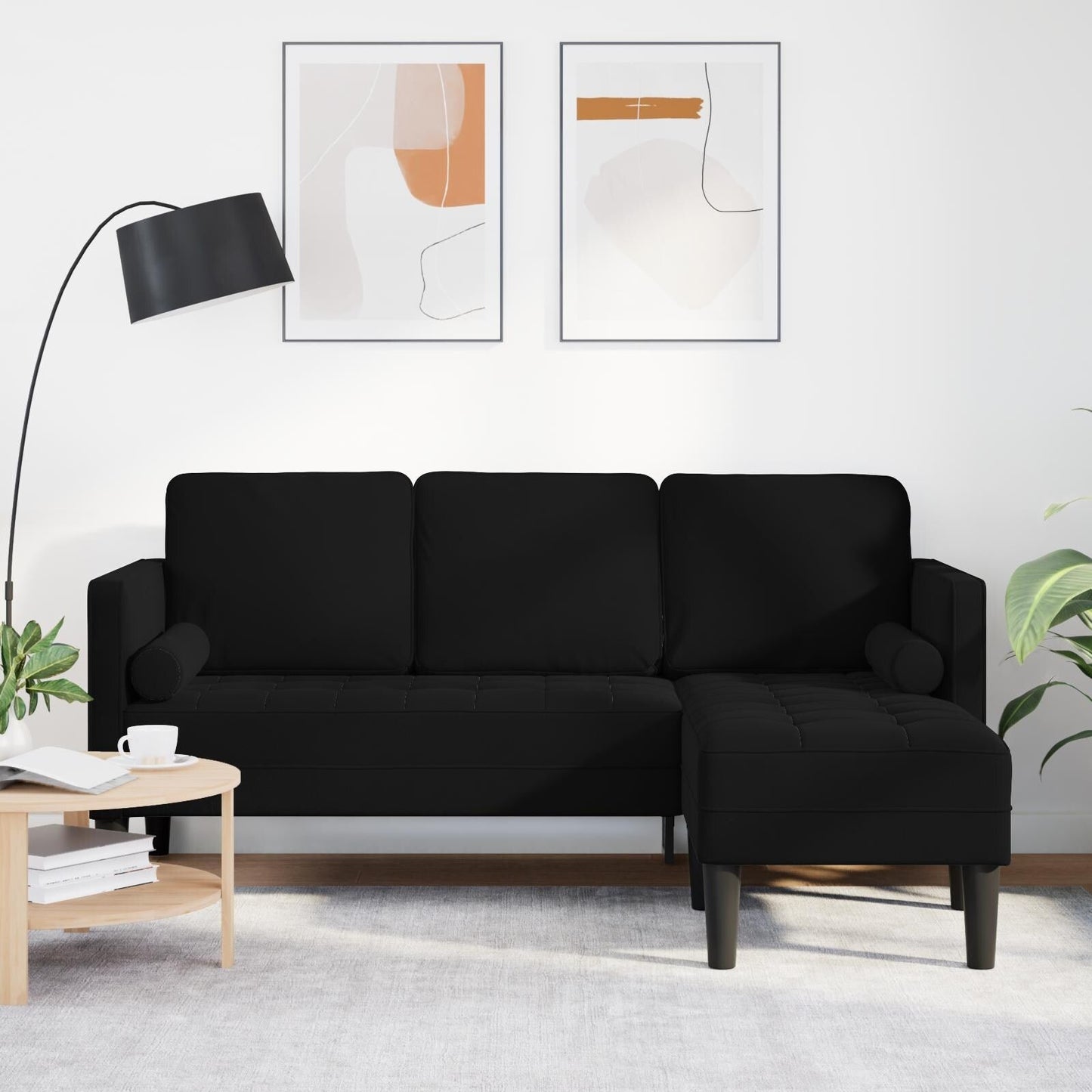 Canapé de jardin vidaXL en forme de L en velours noir/gris foncé/gris clair - 68,1 x 51,6 x 26,4