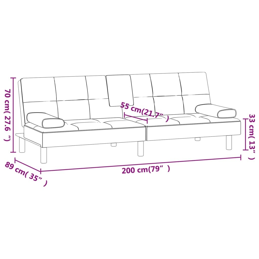 VidaXL Canapé-lit pliable avec porte-gobelets en similicuir - 78,7 x 35 x 27,6