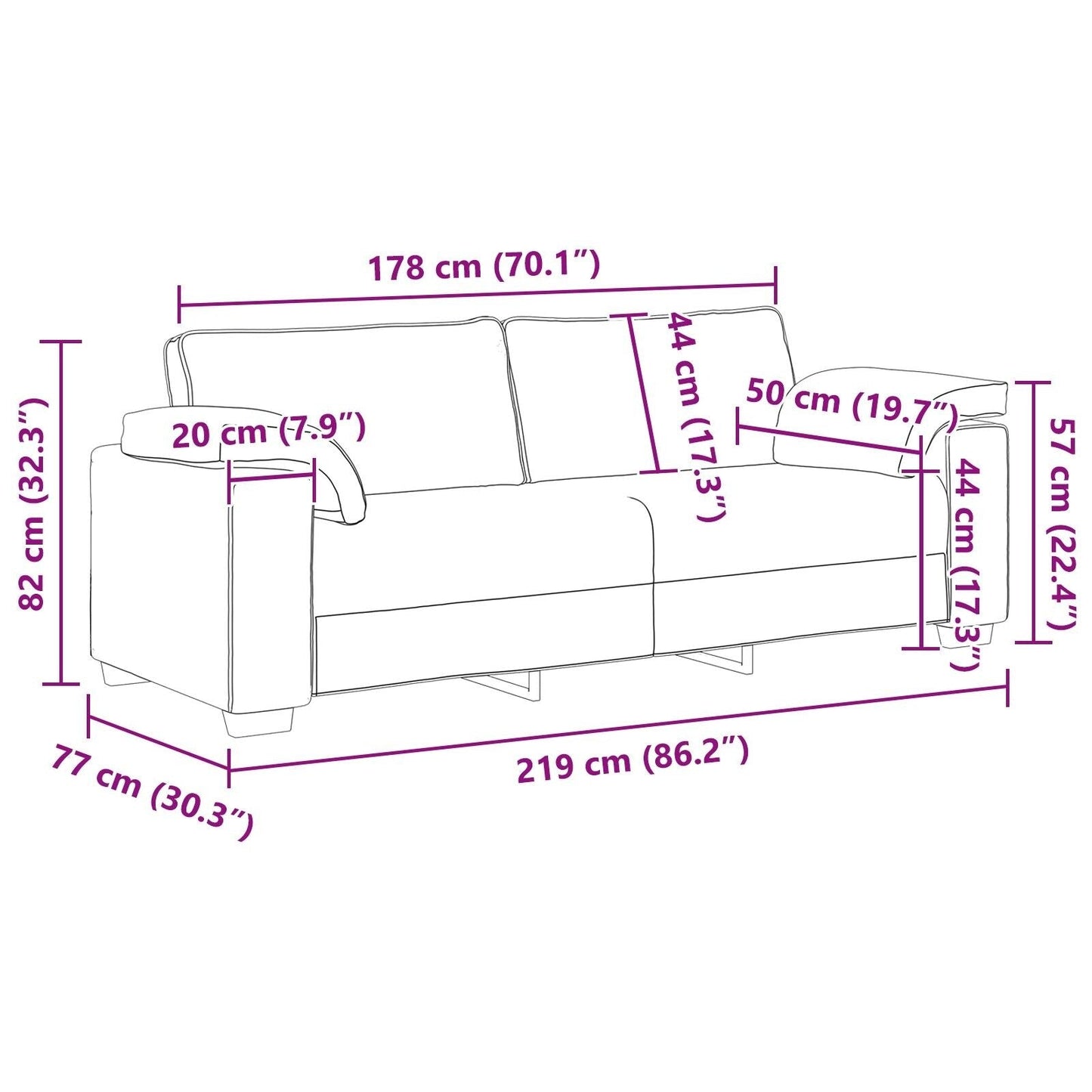Canapé vidaXL Noir/Gris foncé Métal - 86,2 x 30,3 x 32,3