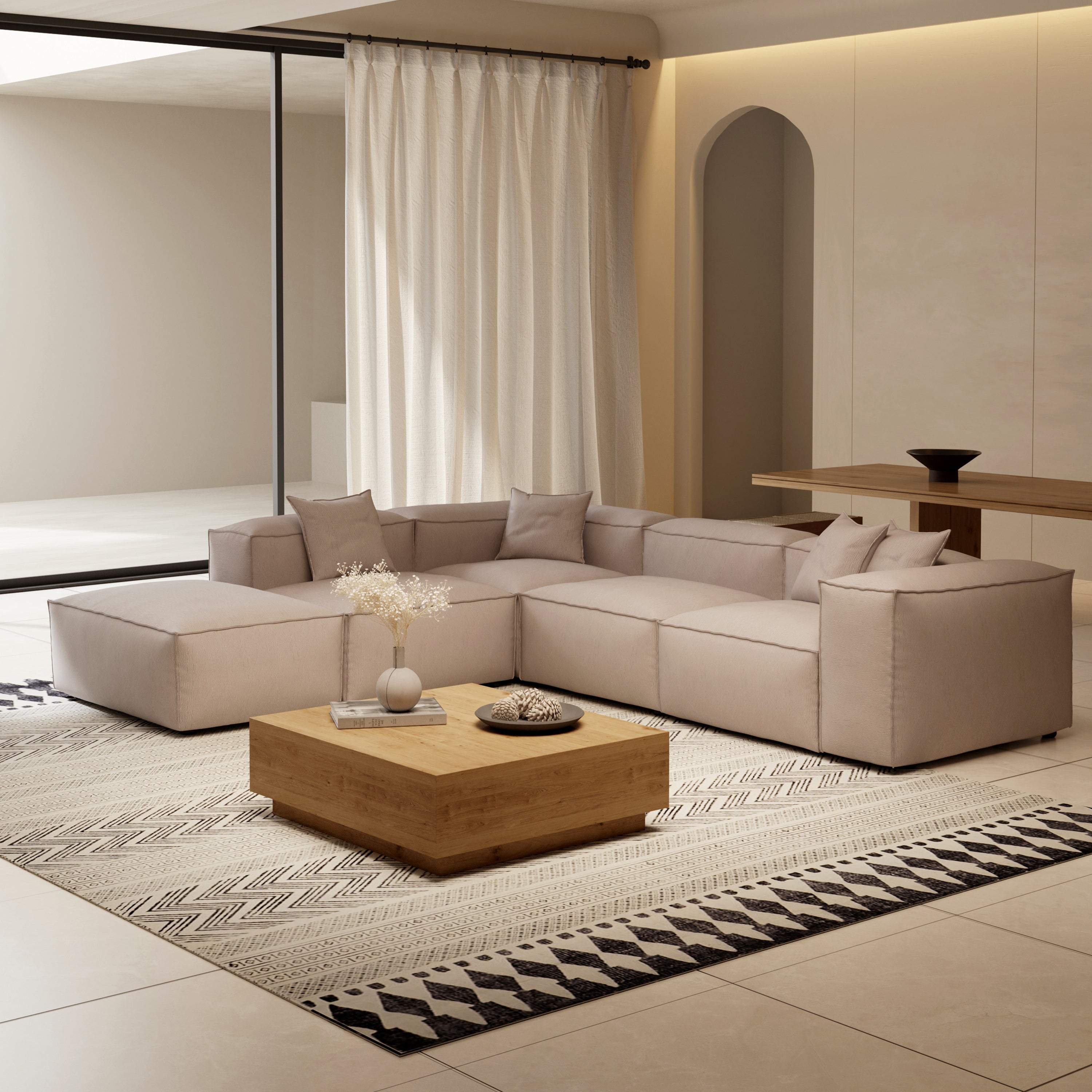 Freedom Modular Khaki L-Shaped Sectional and Ottoman