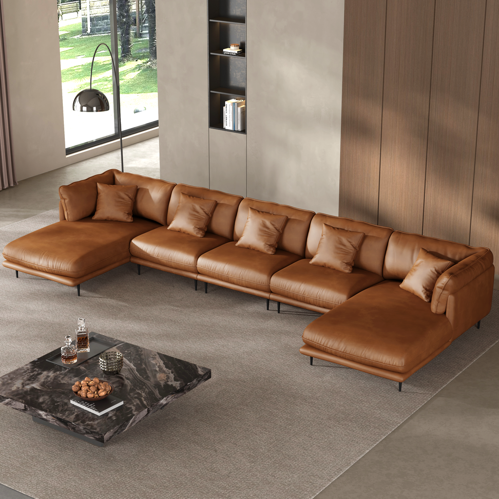 Vanilla White Leather U-Shaped Sectional