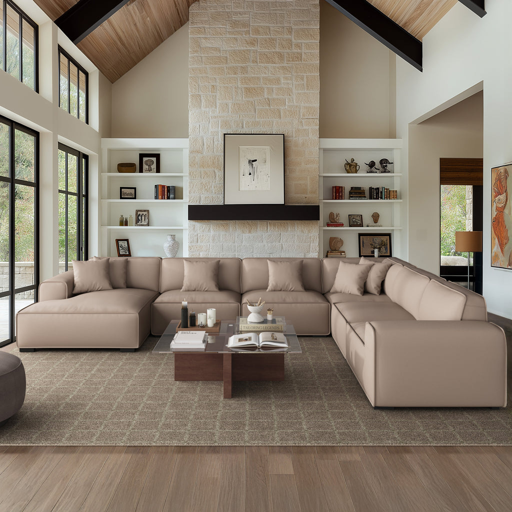 Domus Modular Black Leather U-Shaped Sectional