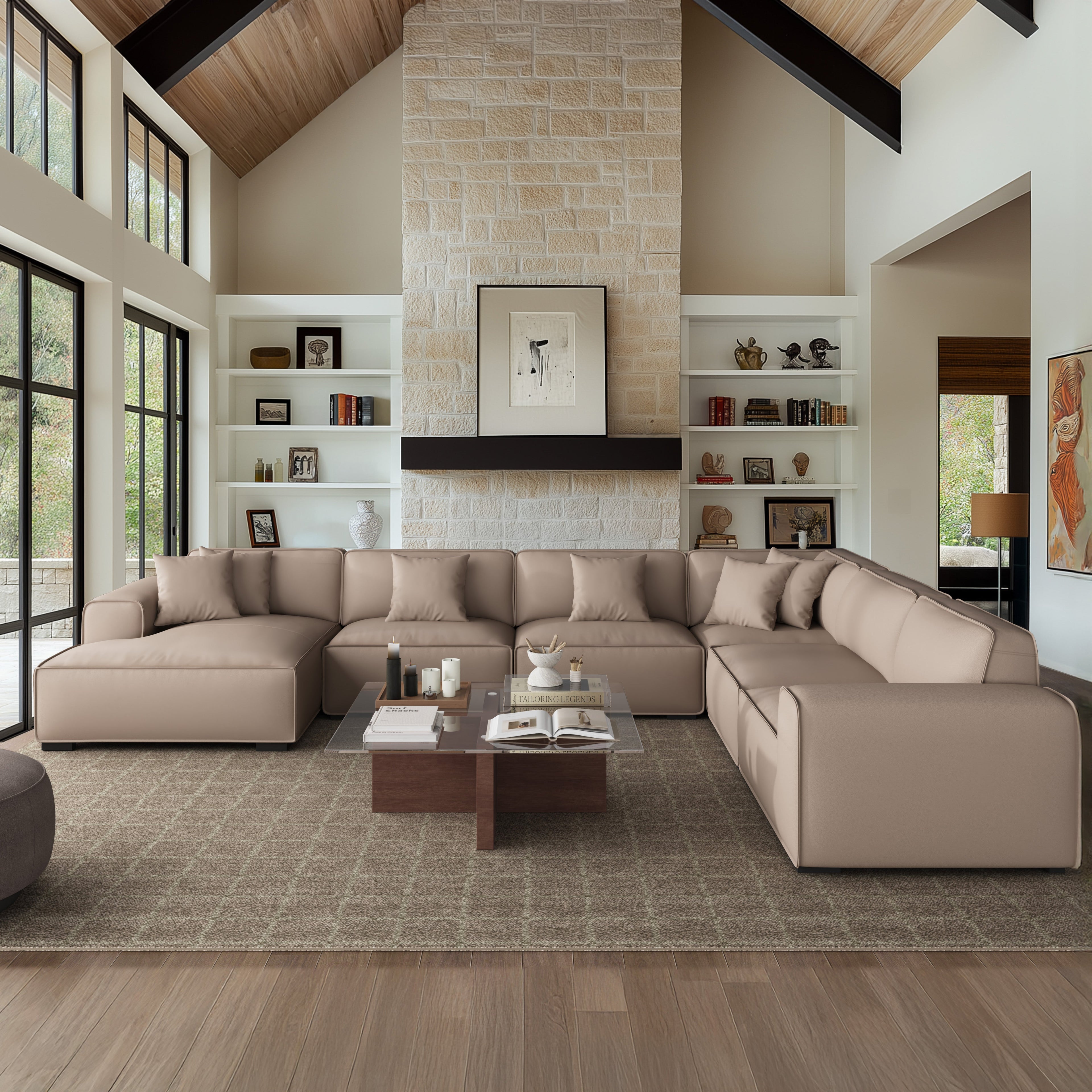 Domus Modular Black Leather U-Shaped Sectional