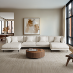Vanilla Brown Leather U-Shaped Sectional
