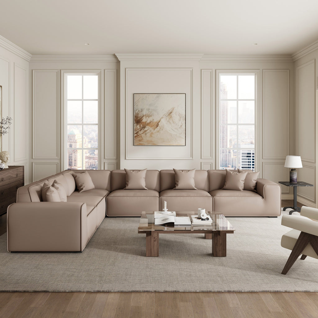 Domus Modular Beige Leather L-Shaped Sectional