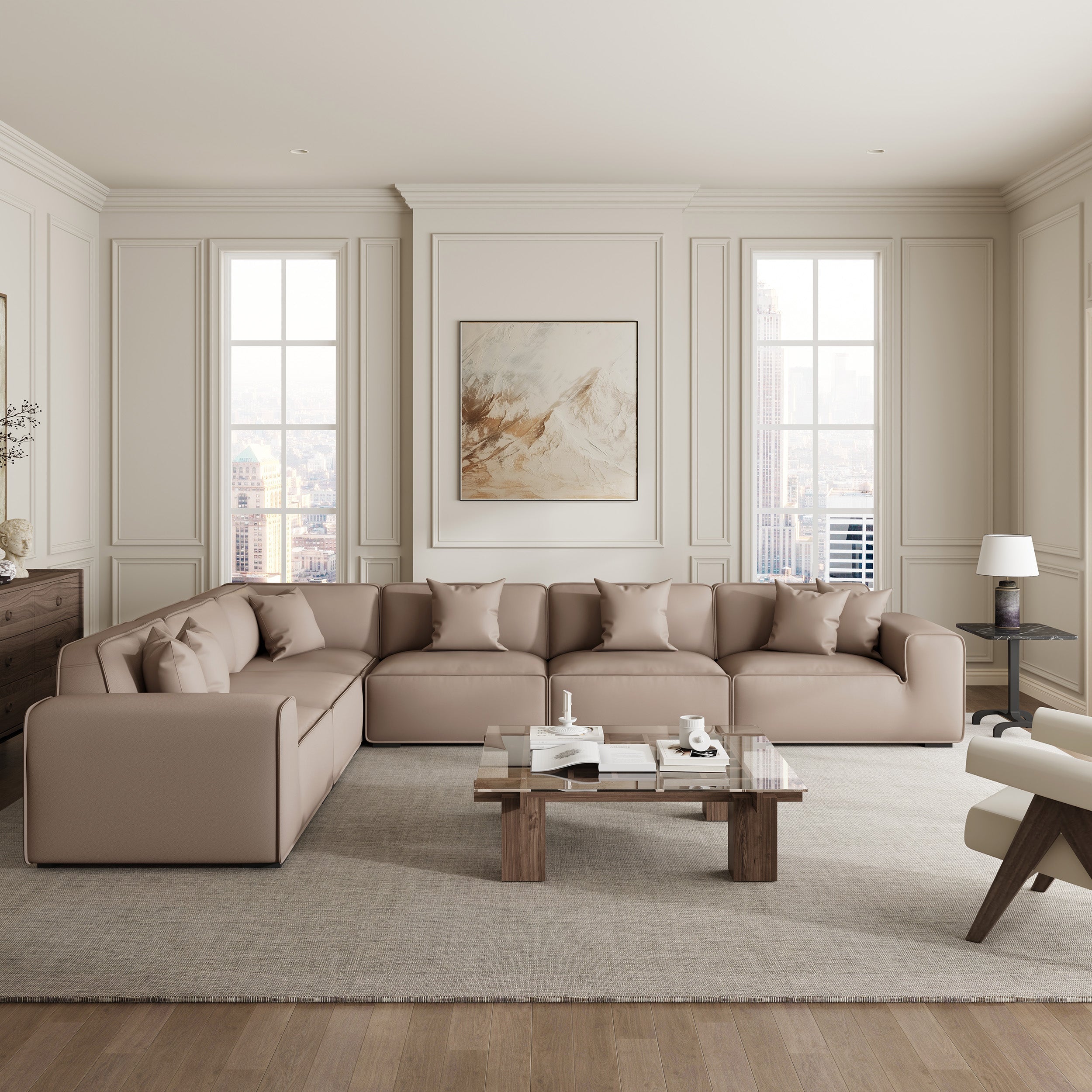 Domus Modular Khaki Leather L-Shaped Sectional