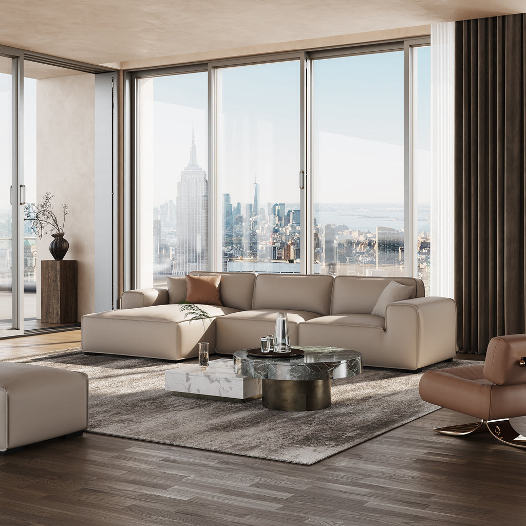 Domus Modular Beige Leather Sectional Sofa