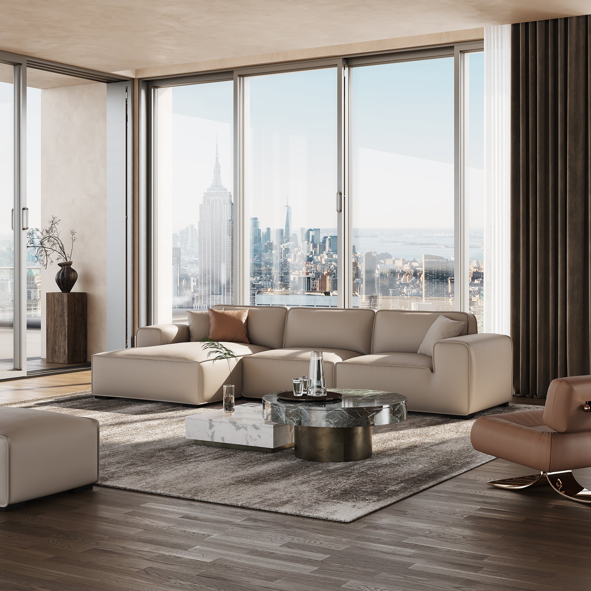 Domus Modular Beige Leather Sectional Sofa