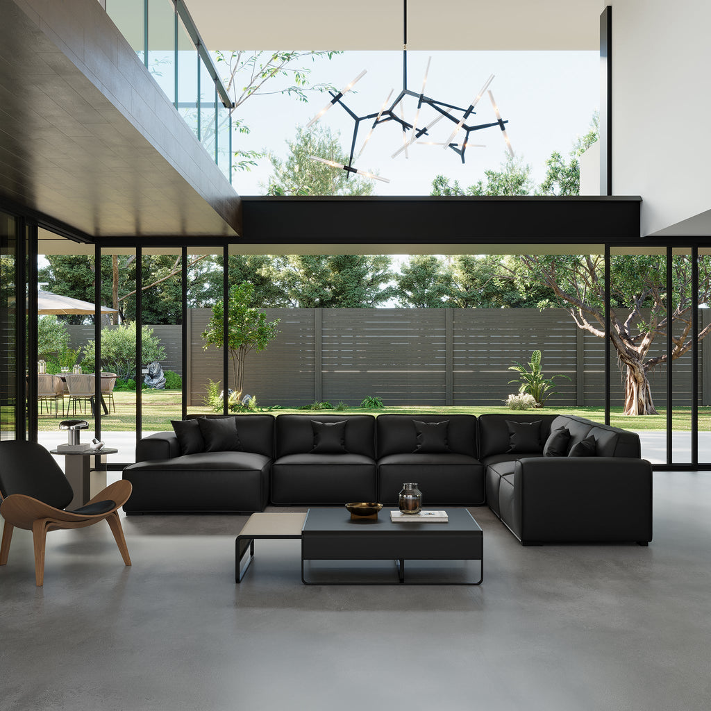 Domus Modular Beige Leather U-Shaped Sectional
