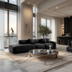 Canapé en cuir noir minimaliste géométrique