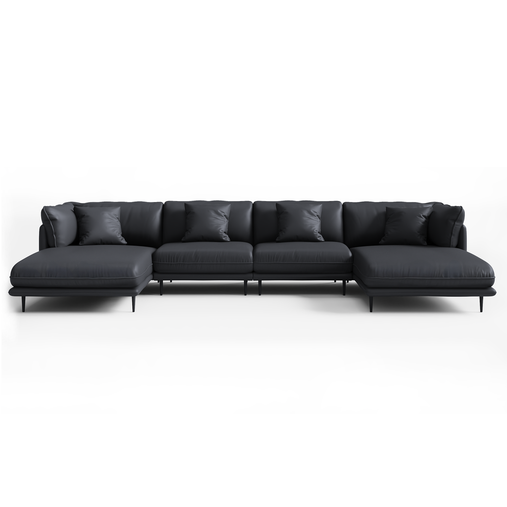 Vanilla White Leather U-Shaped Sectional