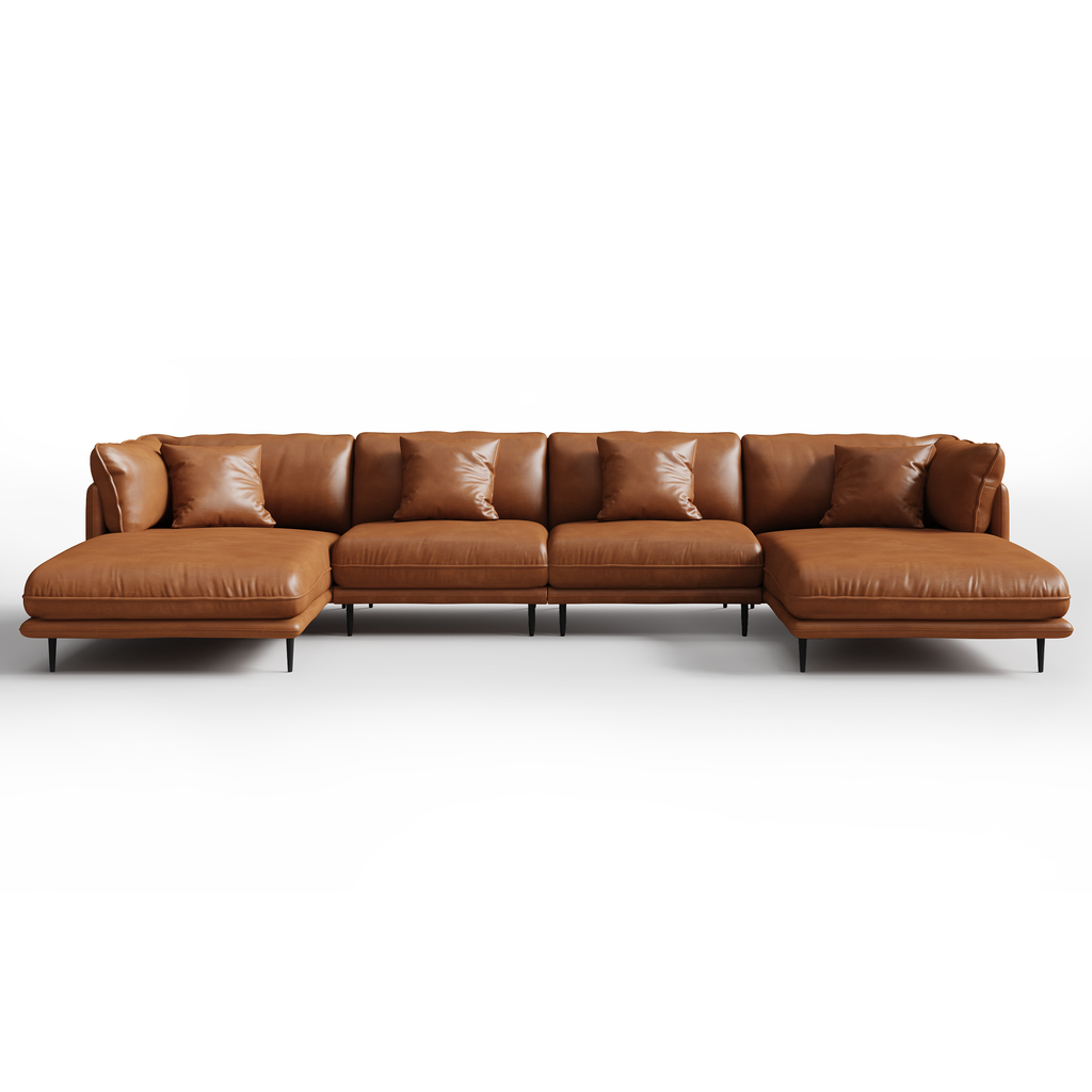 Vanilla White Leather U-Shaped Sectional