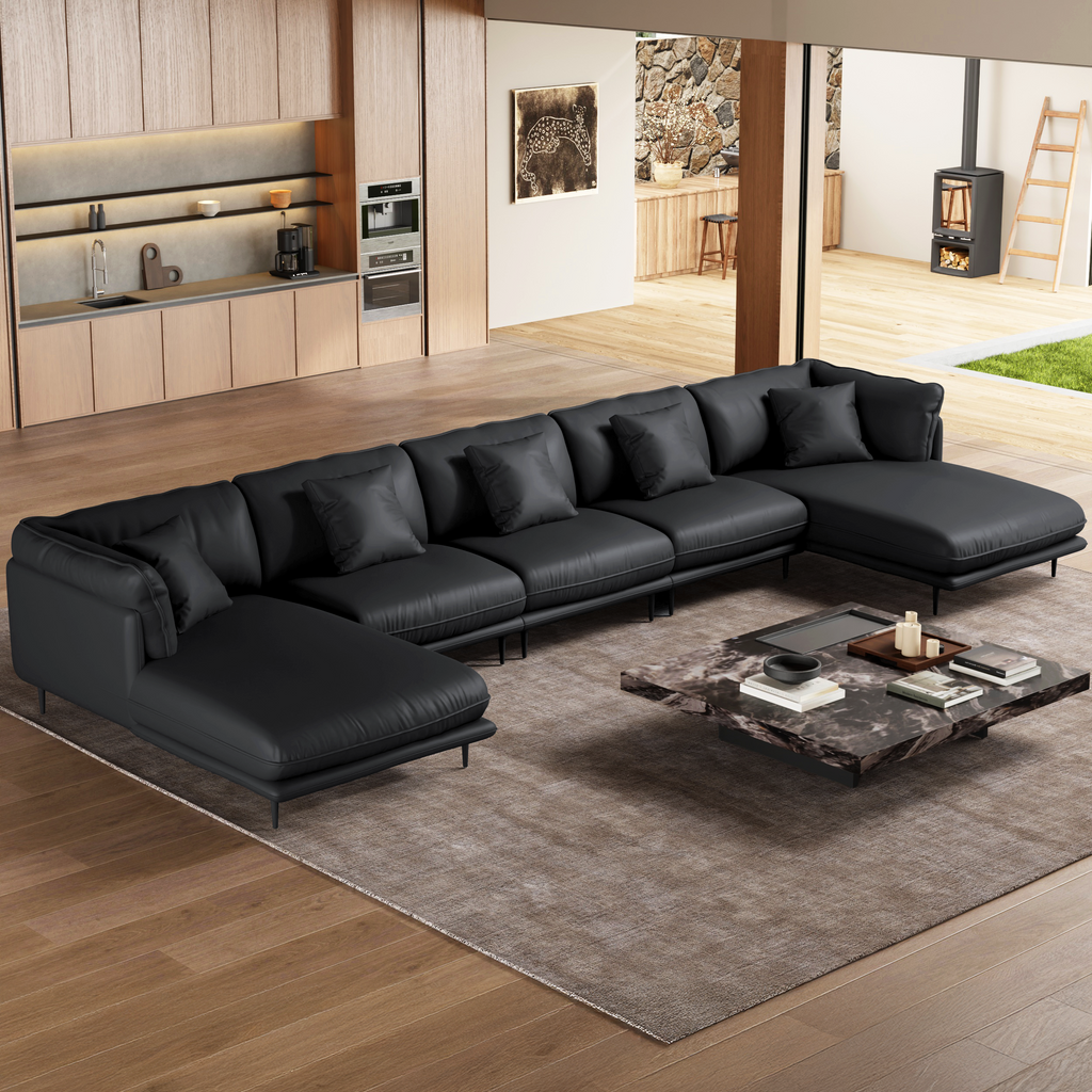 Vanilla White Leather U-Shaped Sectional