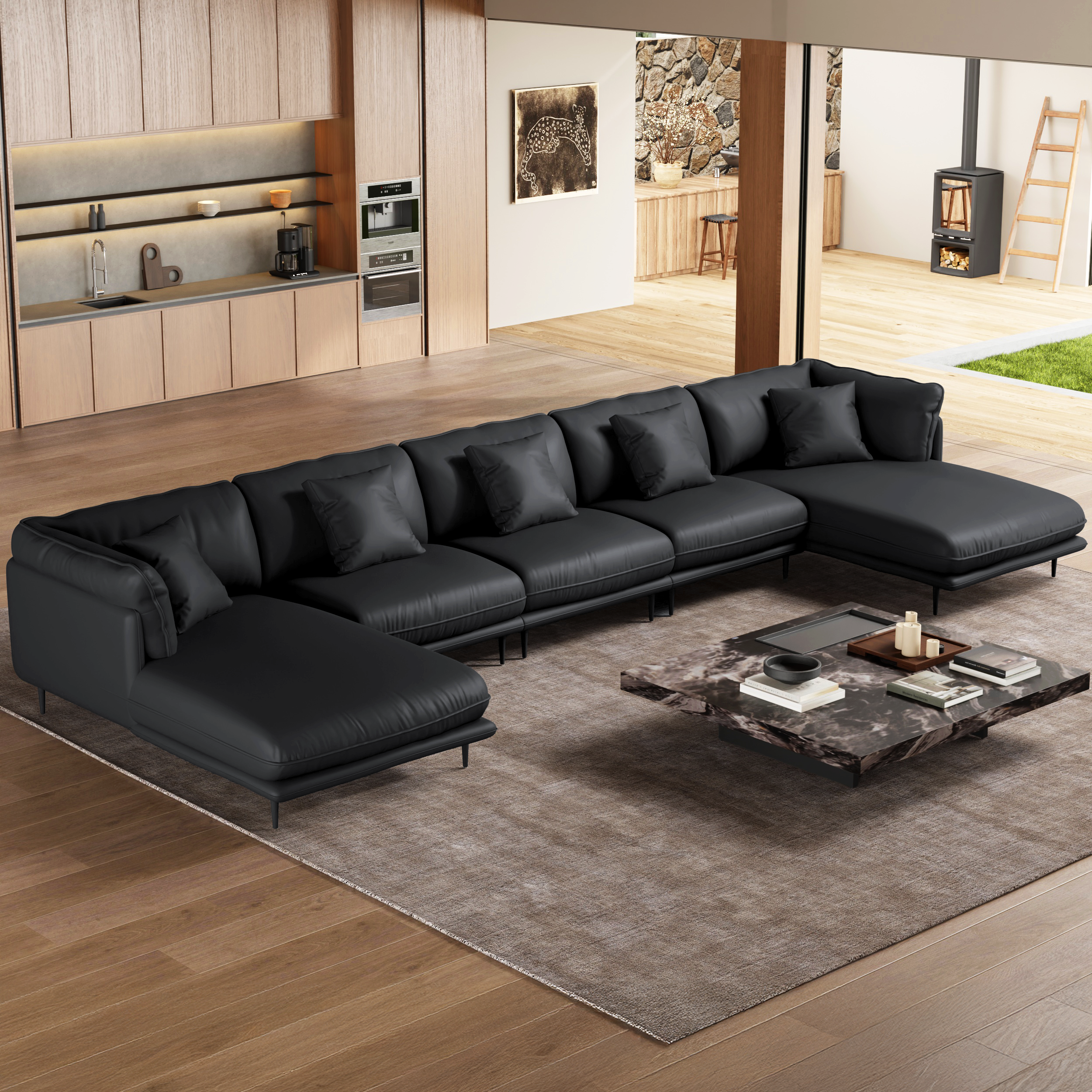 Vanilla White Leather U-Shaped Sectional