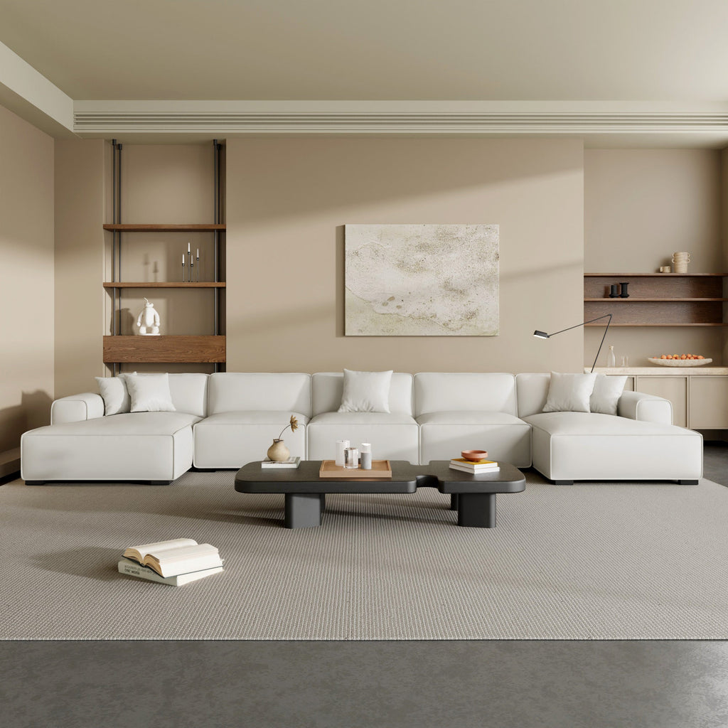 Domus Modular Beige Leather Double Chaise Sectional