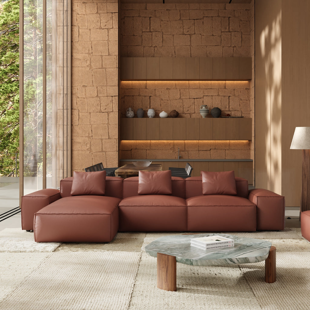 Cube Modular Black Genuine Leather Sectional