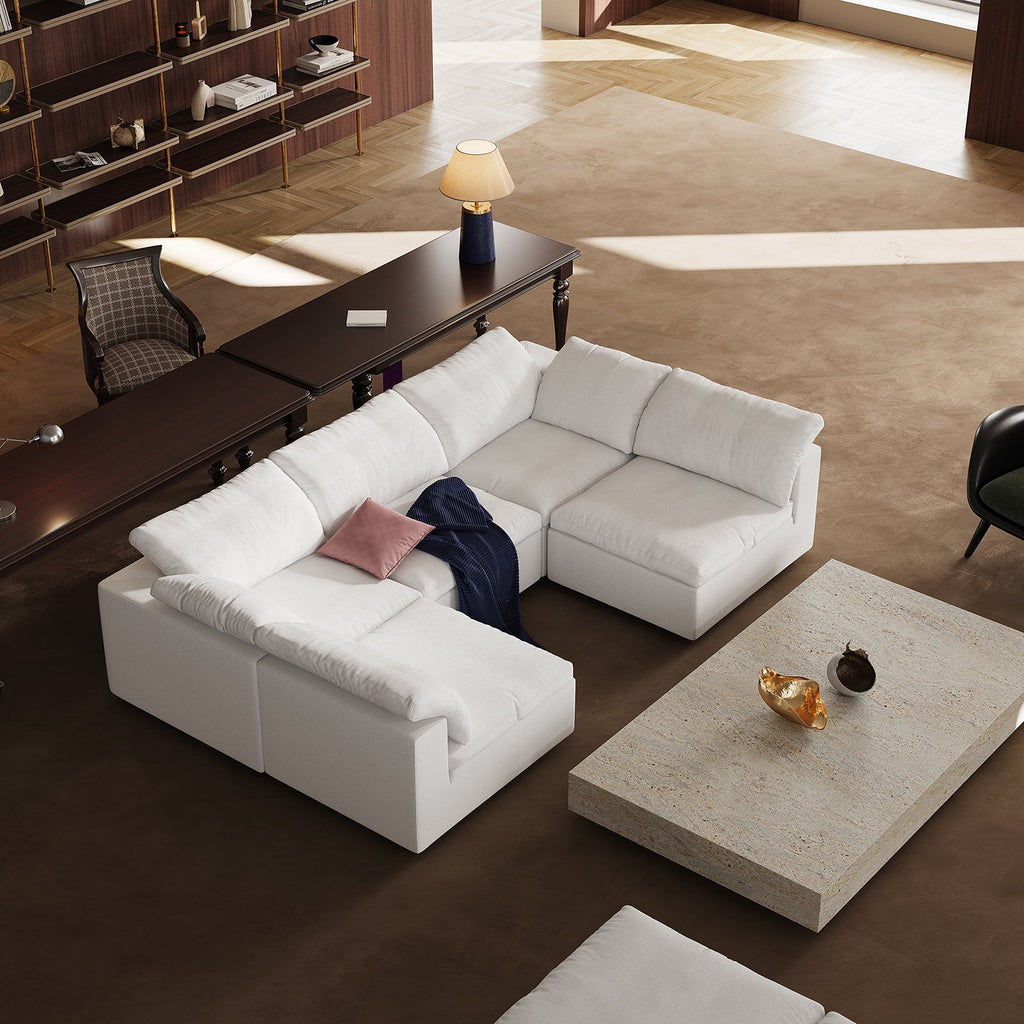 Canapé d'angle beige en forme de U Tender Wabi-Sabi avec extrémités ouvertes