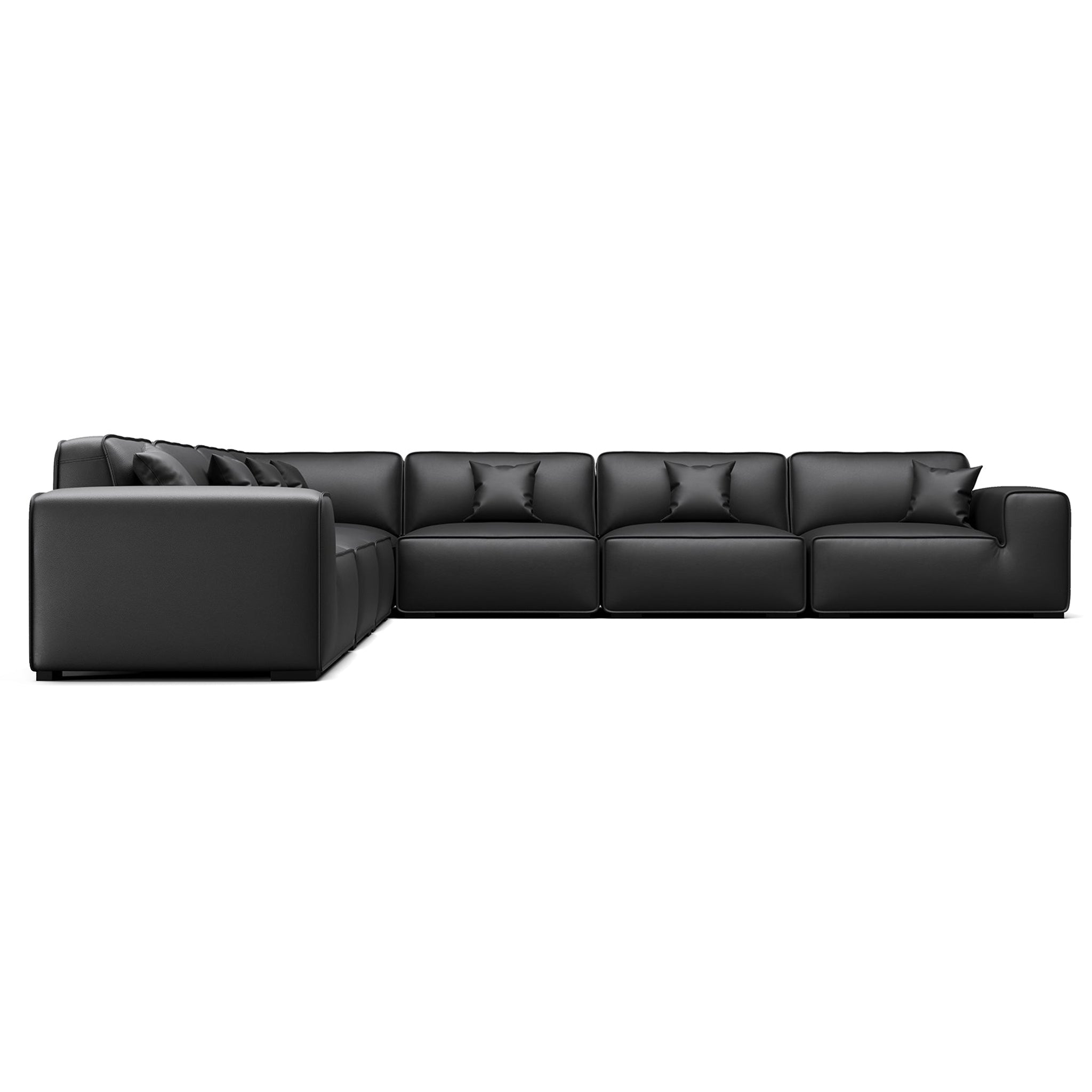Domus Modular Black Leather L-Shaped Sectional