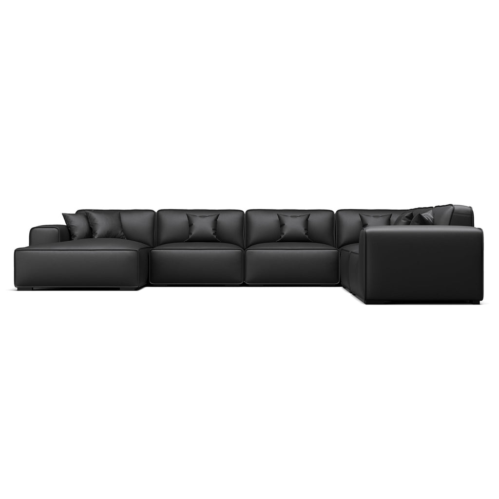 Domus Modular Black Leather U-Shaped Sectional