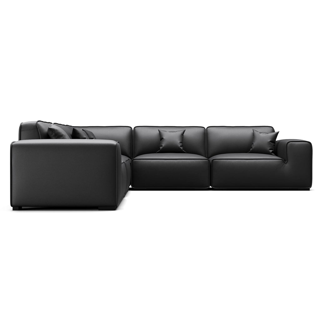 Domus Modular Black Leather L-Shaped Sectional