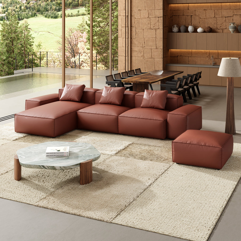 Cube Modular Black Genuine Leather Sectional